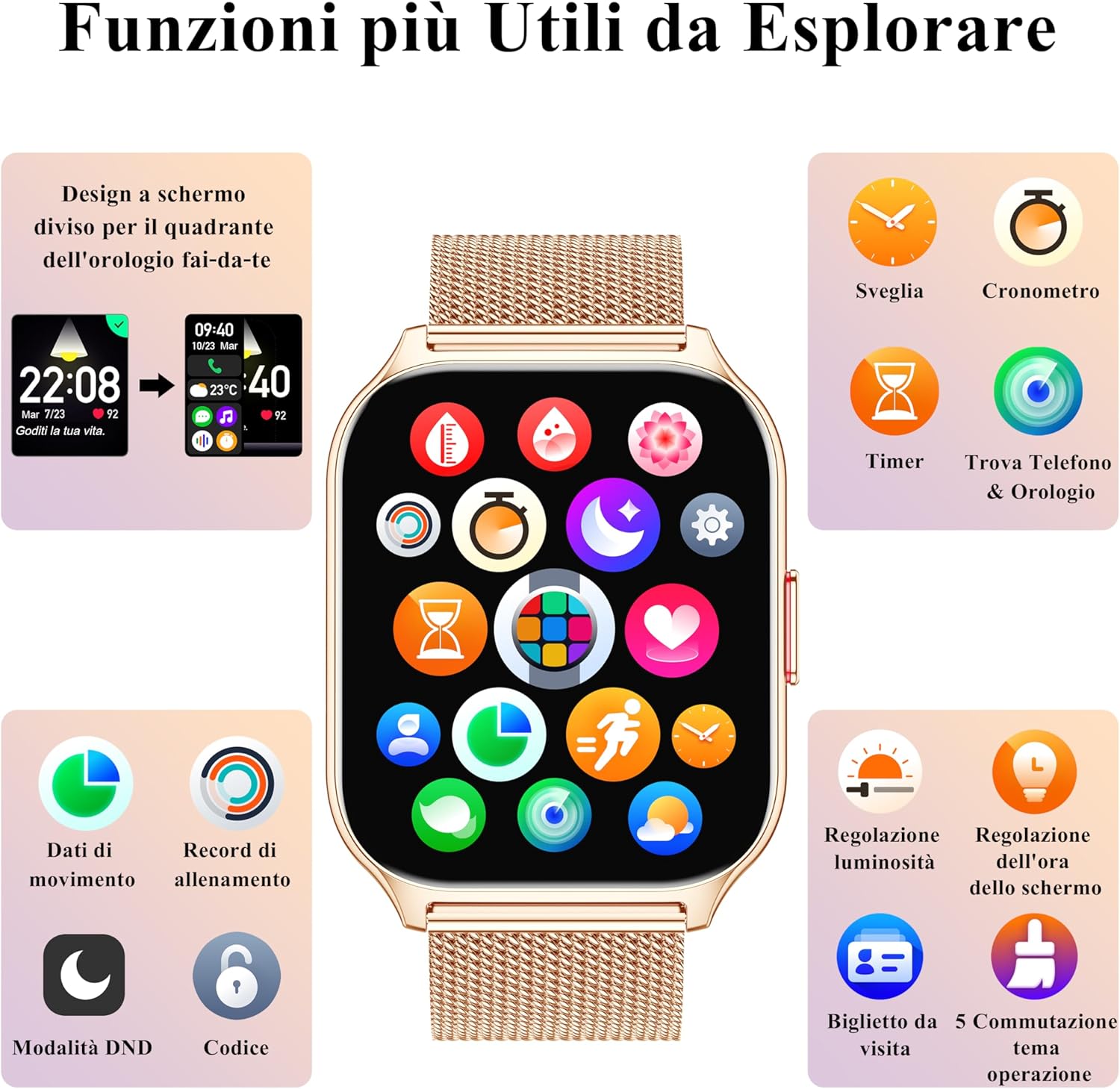 Thumbnail 6 de Popglory Smartwatch uomo/donna con chiamate Bluetooth, SpO2, pressione e 100+ modalità sportive (compatibile iOS/Android)