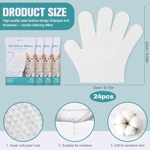 Detalle de DWDHYEAN Guantes Limpiadores para Mascotas – 24 Piezas, Toallitas en Forma de Guante, Higiénicas y Hipoalergénicas