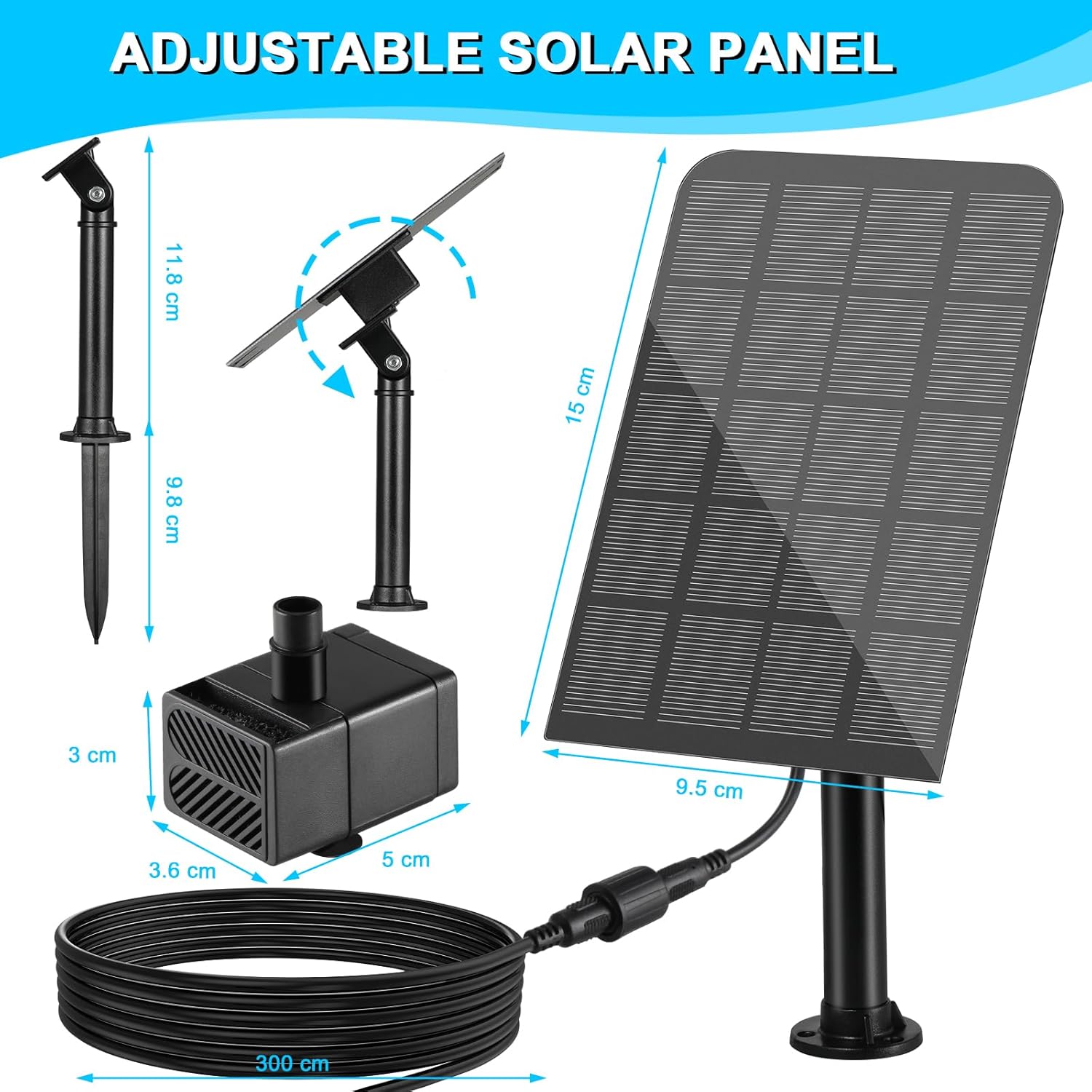 Thumbnail 1 de Fontaine solaire 5V/2,5 W – Pompe à eau solaire 170 L/h avec 5 buses et câble 3,25 m
