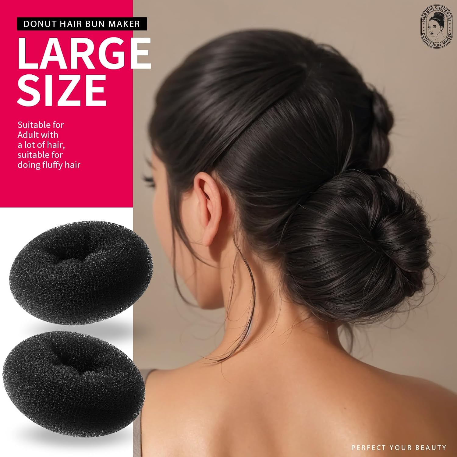 Detalle 2 de Teenitor Hair Styling Kit (Black): 5 Bands, 20 Bobby Pins, 7 Donut Bun Makers
