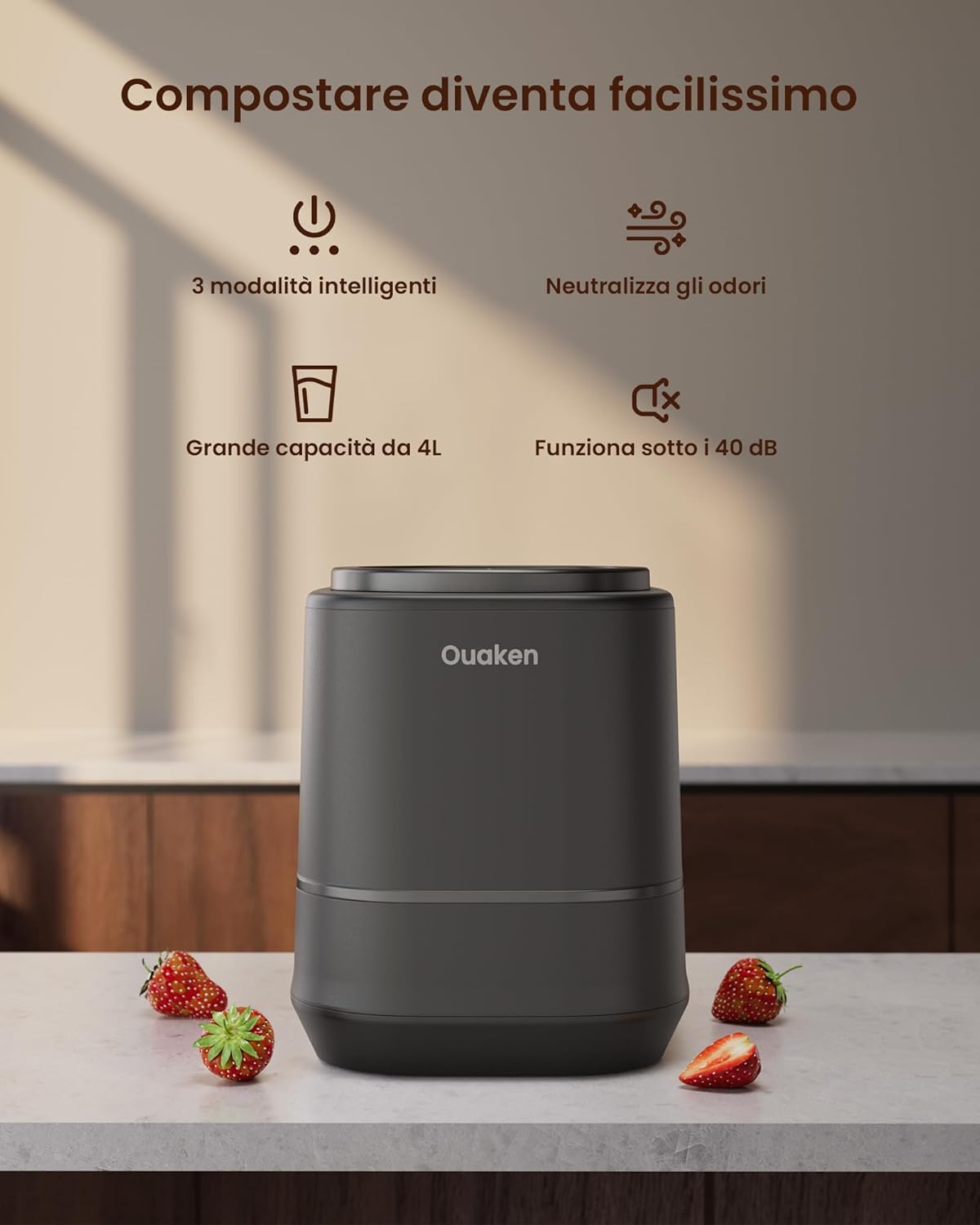 Detalle de Composter Elettrico da Cucina 4L Ouaken: compostaggio domestico silenzioso e senza odori