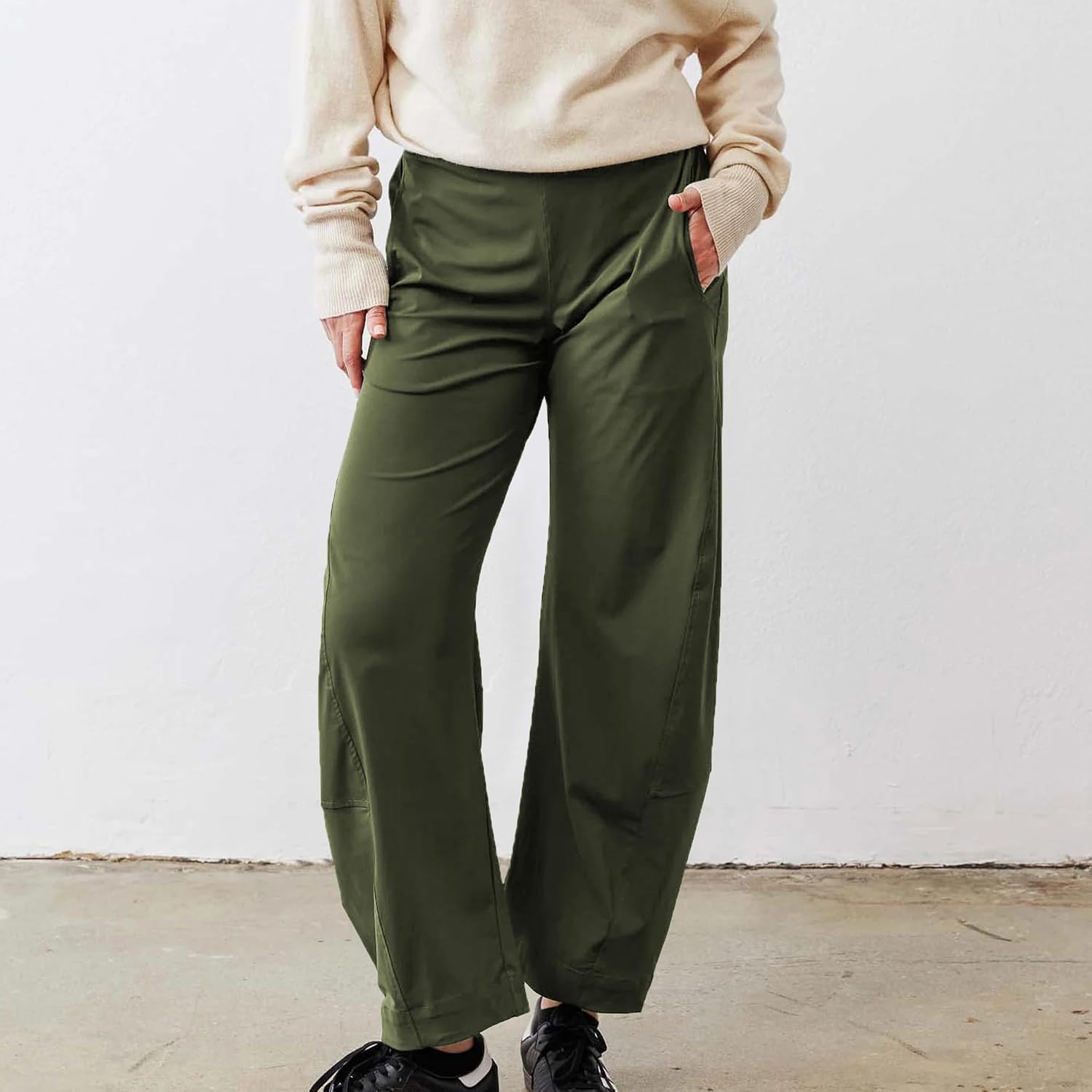 Detalle 2 de SeeLuNa Women Barrel Travel Pants with Hidden Elastic Waistband