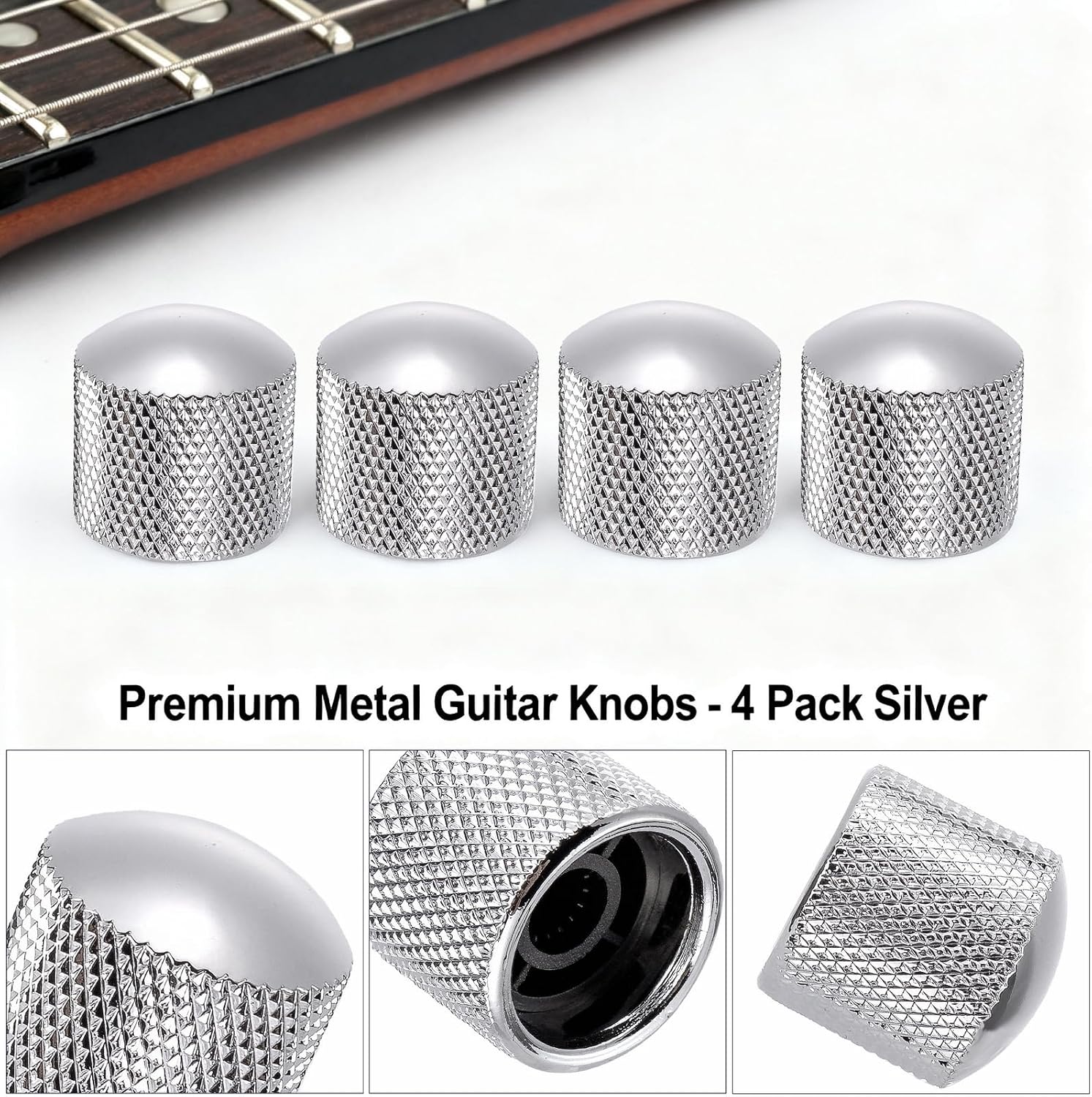 Thumbnail 2 de Pxyelec 4Pcs Premium Metal Silver Guitar Knobs for Volume & Tone — Easy Installation, Wide Compatibility