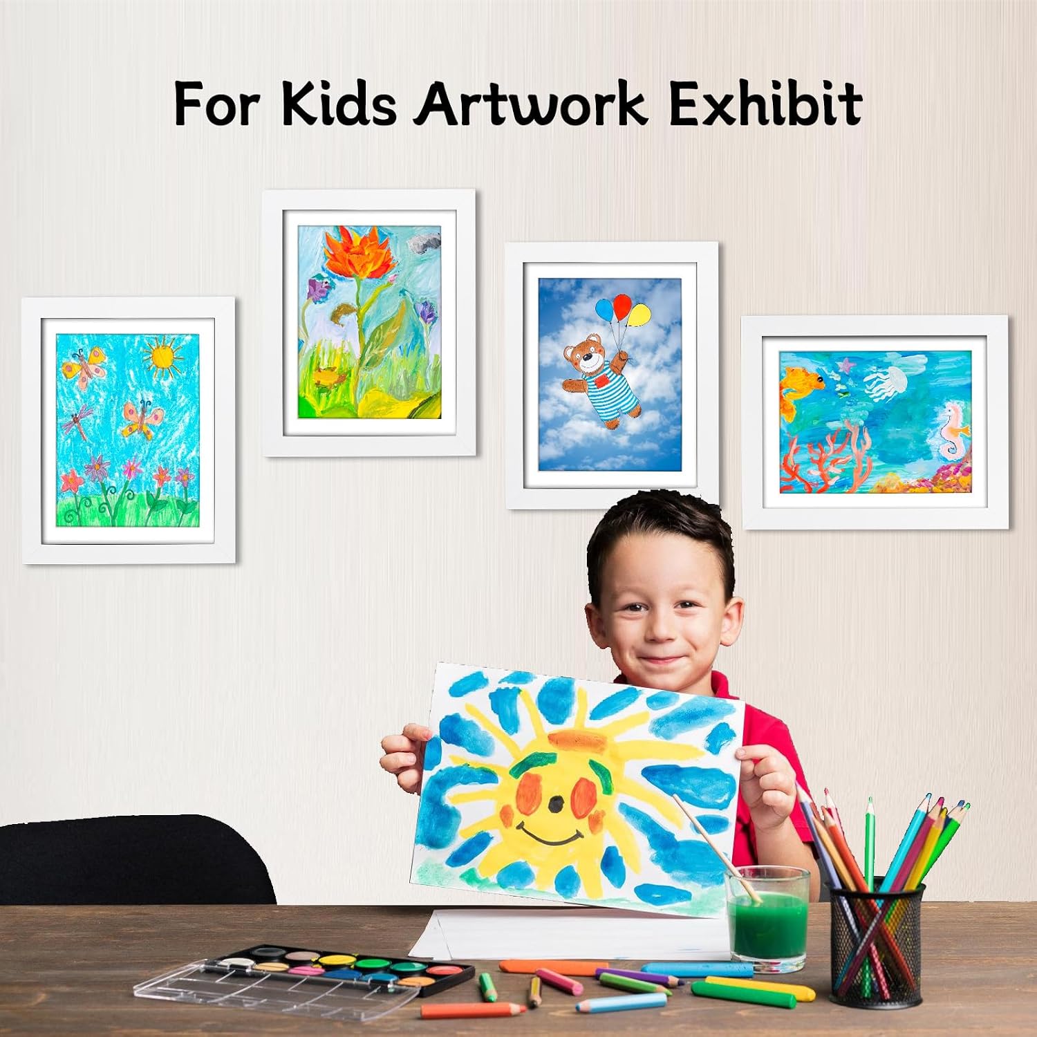 Thumbnail 6 de wesellcan Kids Art Frame for 8.5 x 11 Artwork, Front-Opening White Frame with Storage