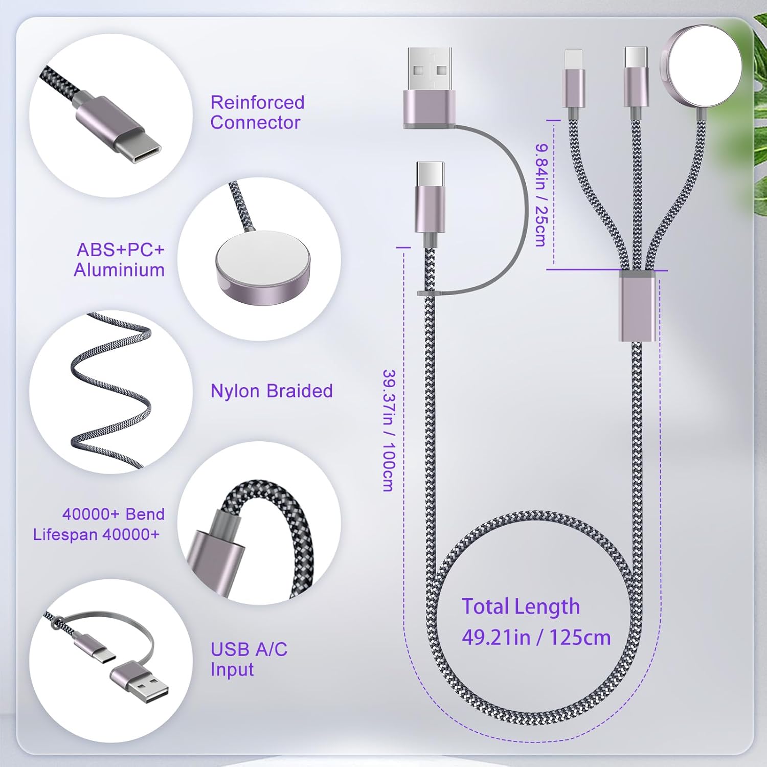 Detalle de imodomio 3‑in‑2 USB‑C 4ft Apple Watch & iPhone charger