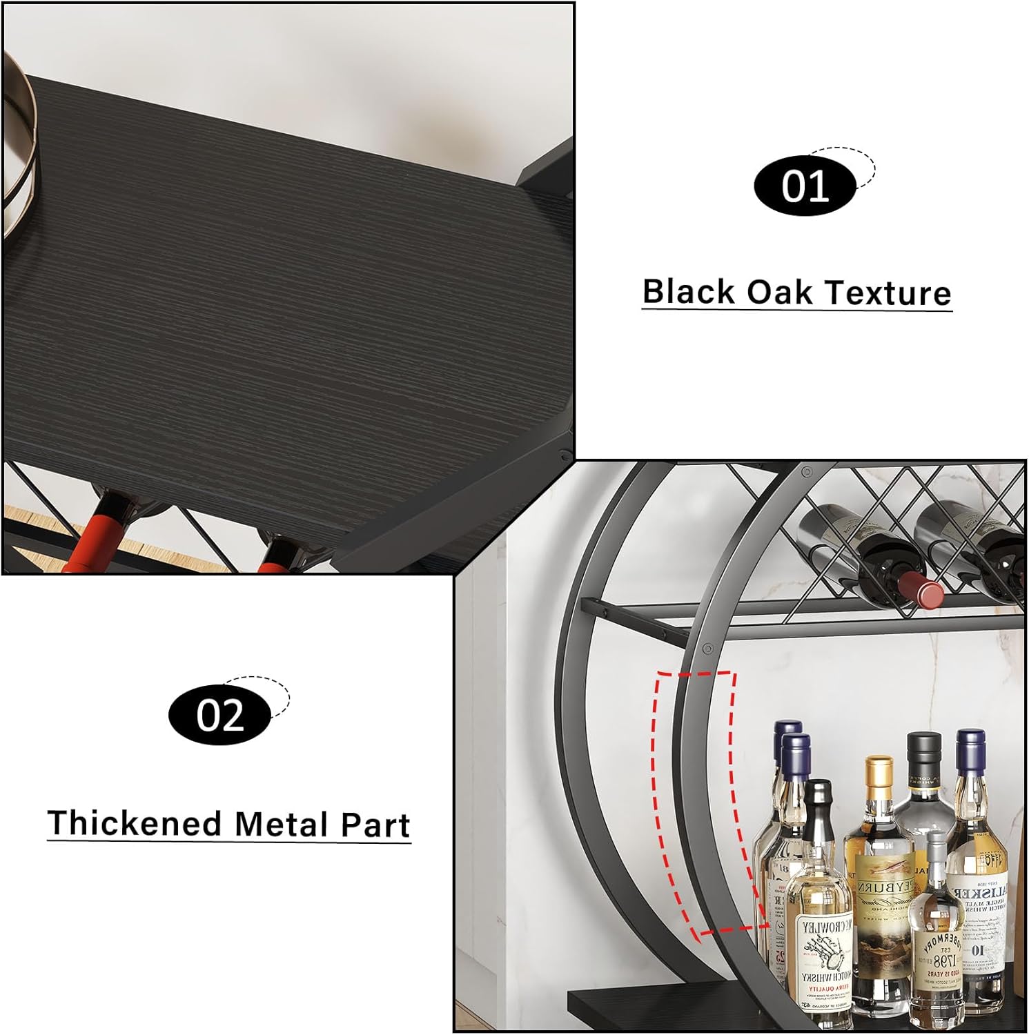 Thumbnail 6 de LVB Carrello Portabevande Nero: carrello bar con ruote in legno/metallo per vino e bevande