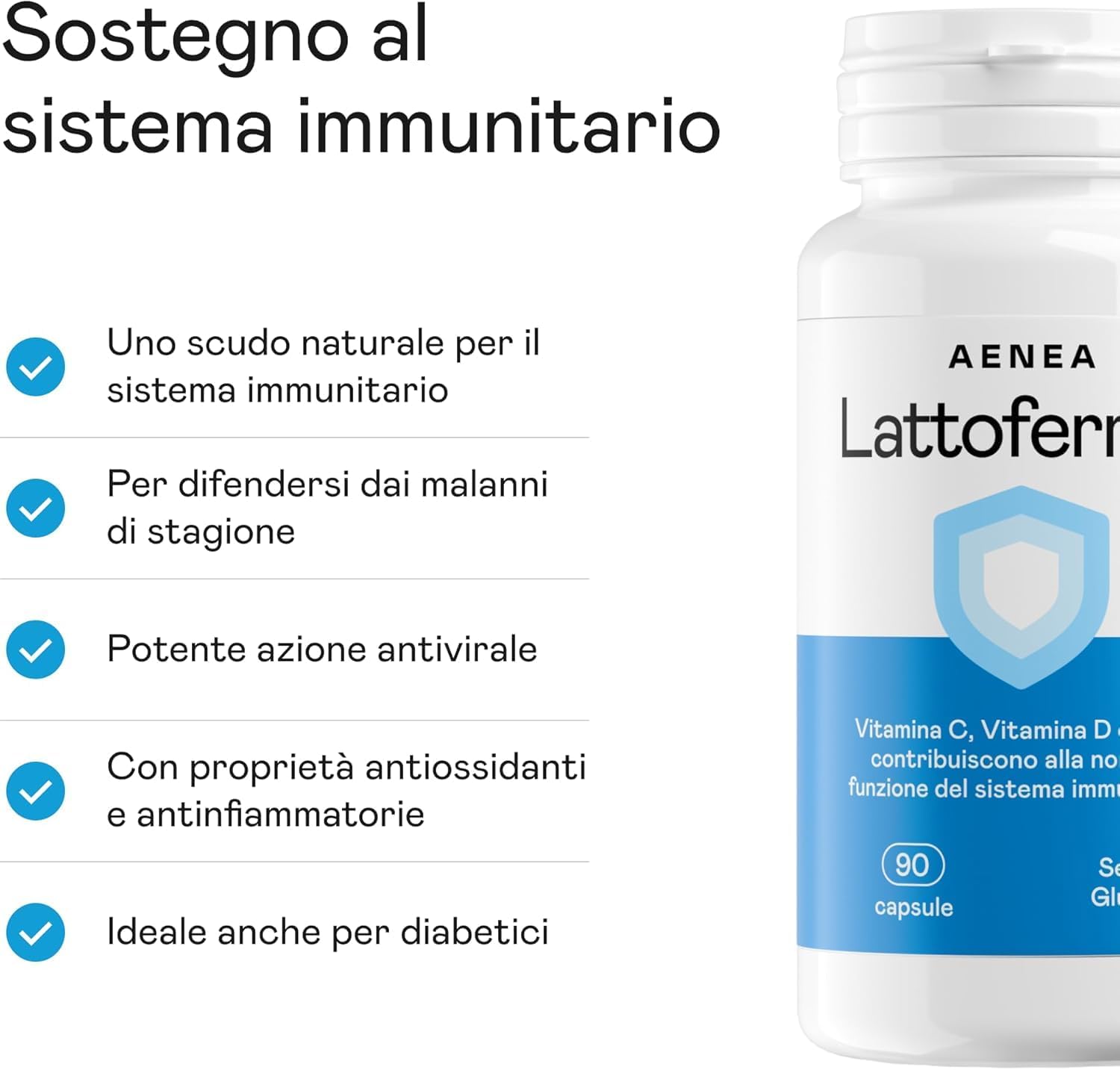 Thumbnail 1 de Lattoferrina Alto Dosaggio 90 Capsule – Integratore per le Difese Immunitarie con Lattoferrina, Vitamina C, Vitamina D e Zinco
