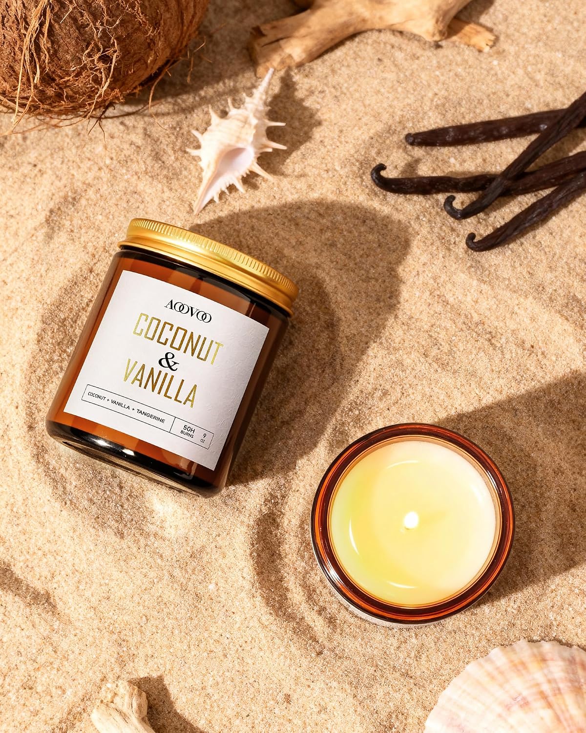Detalle 2 de AOOVOO Coconut Vanilla Candles — 18 oz Soy Scented Candles for Home Aromatherapy