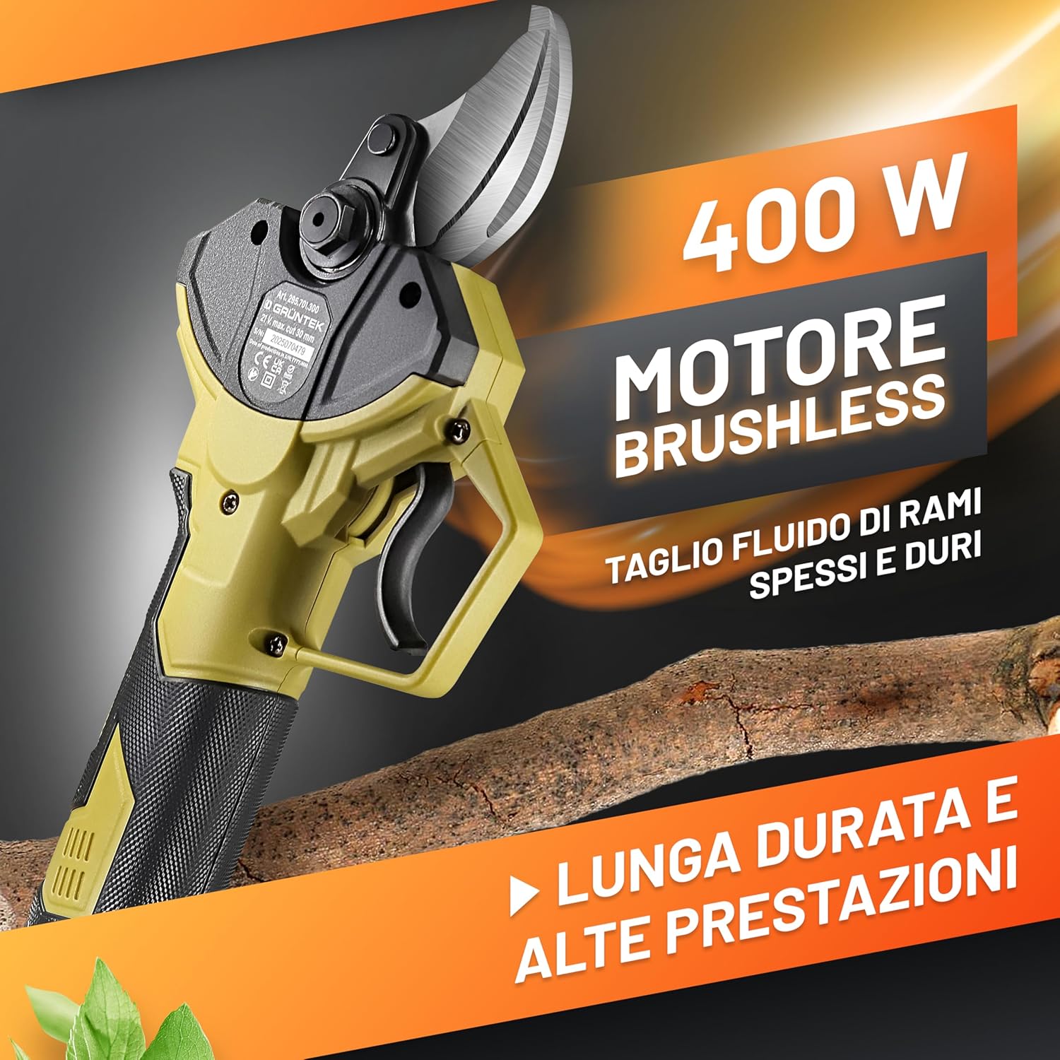 Detalle de GRÜNTEK Forbici Potatura a Batteria: Cesoie Elettriche 21V con Display LCD e 3 livelli di taglio