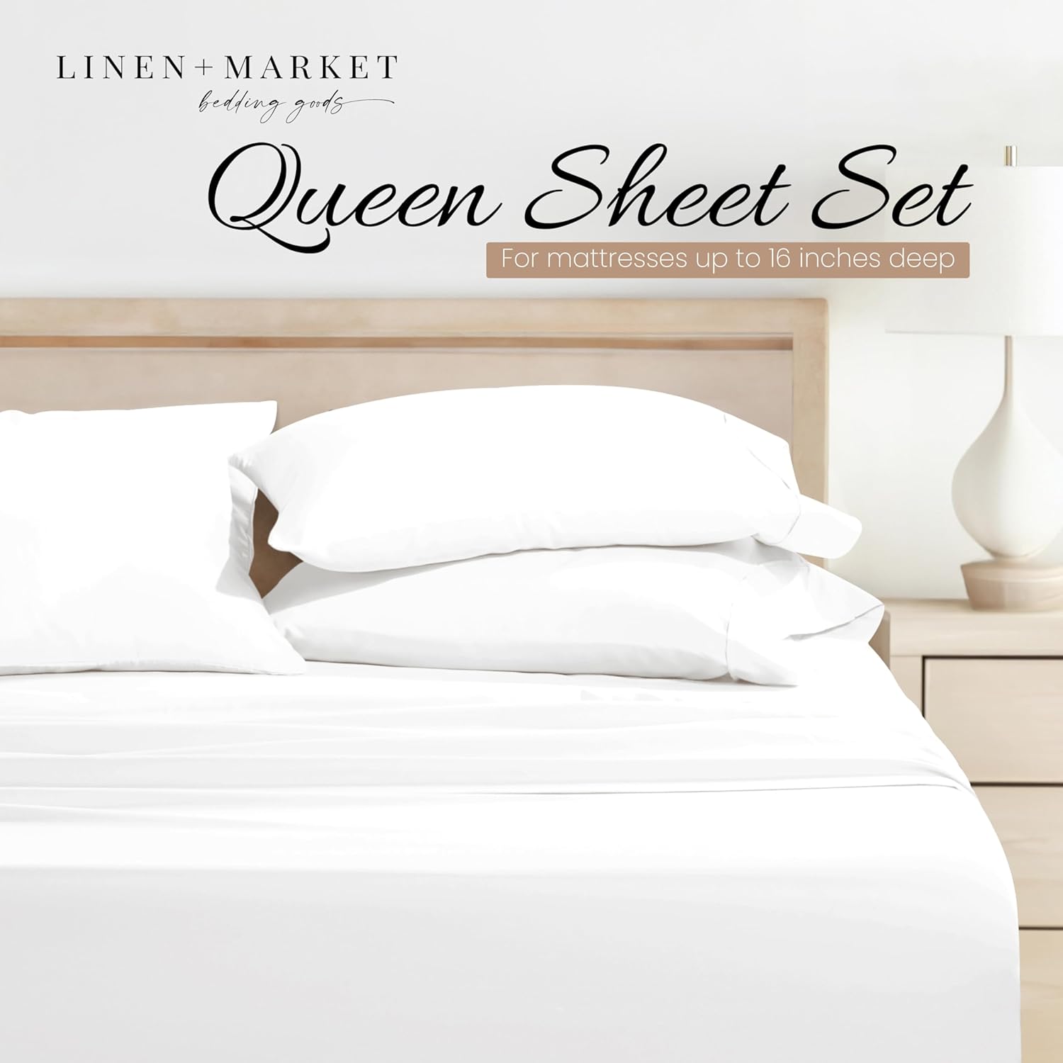 Thumbnail 2 de Linen Market Brushed Microfiber Queen Sheet Set (4-Piece) – Oeko-TEX Certified, Ultra-Soft, Wrinkle-Free, 16-Inch Deep Pocket – White