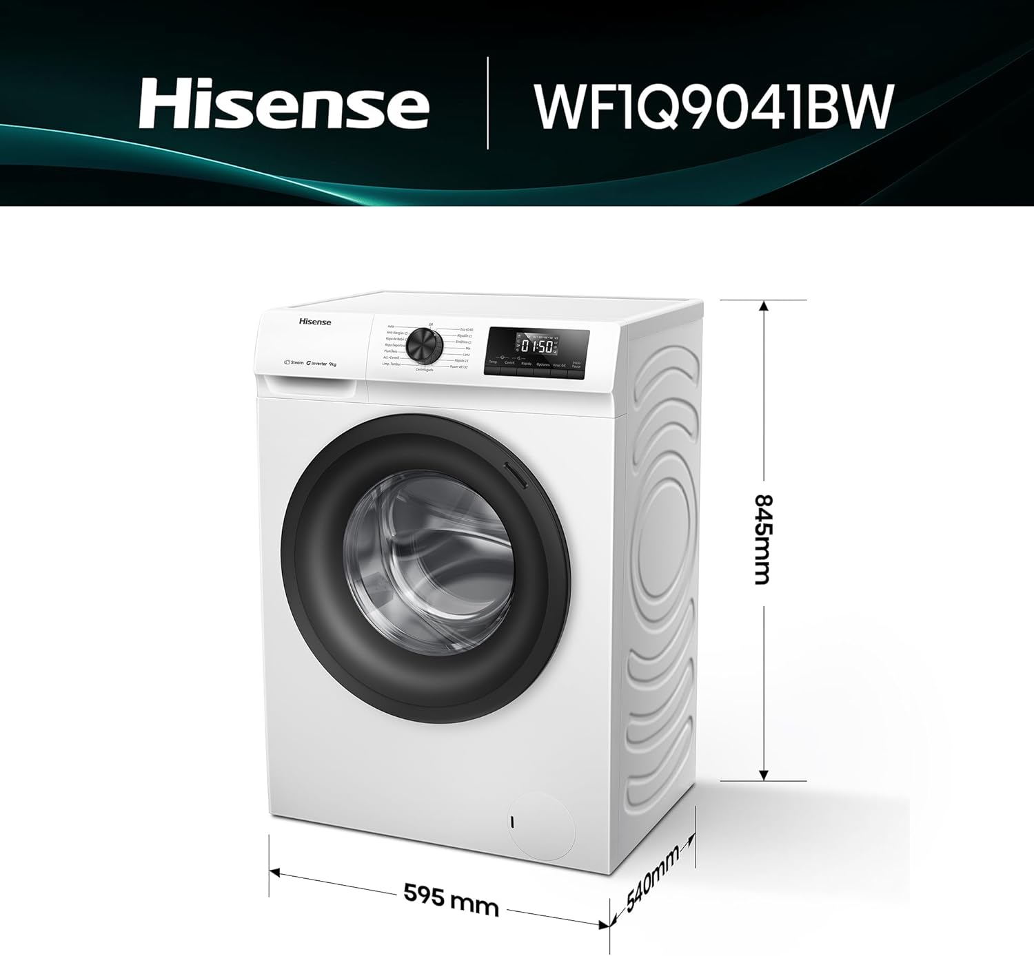 Thumbnail 1 de Hisense WF1Q9041BW: Lavadora 9 kg, 1400 rpm, Vapor 99,9% y tecnología Inverter