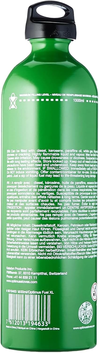 Detalle de Optimus Brennstoffflasche Xl – aluminiowa butelka na paliwo 1,5 l z zabezpieczeniem dziecięcym