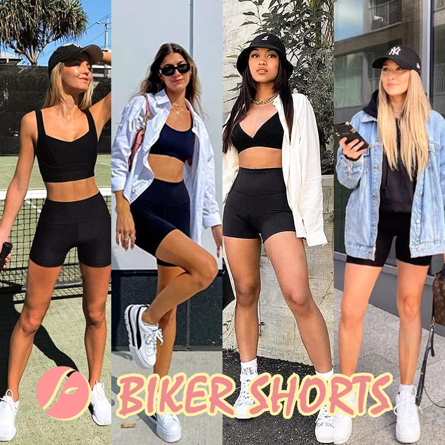 Detalle 2 de FULLSOFT 4 Pack Biker Shorts for Women with Pockets – 5" High Waisted