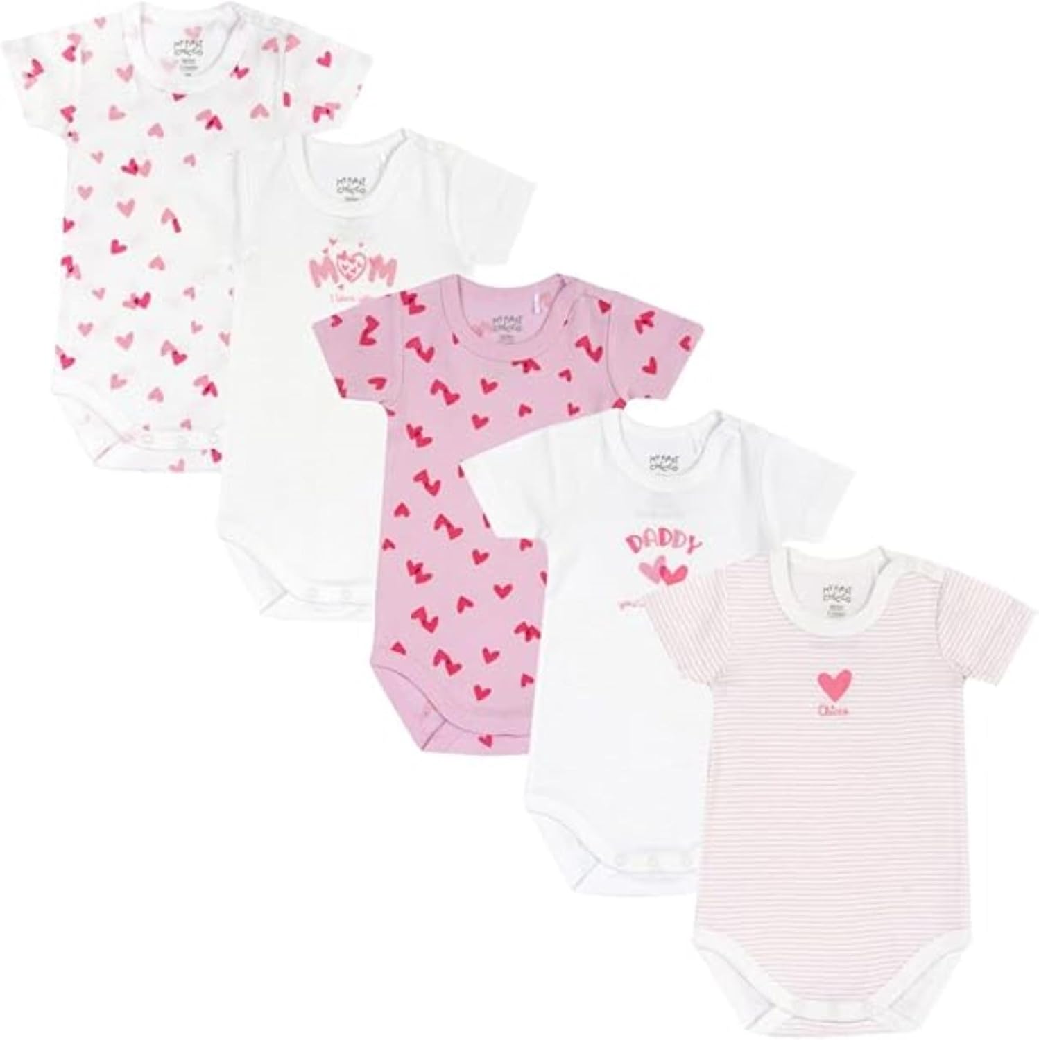 Detalle de Chicco Body Neonato e Neonata – Set di 5 body manica corta 100% cotone, unisex 0–24 mesi