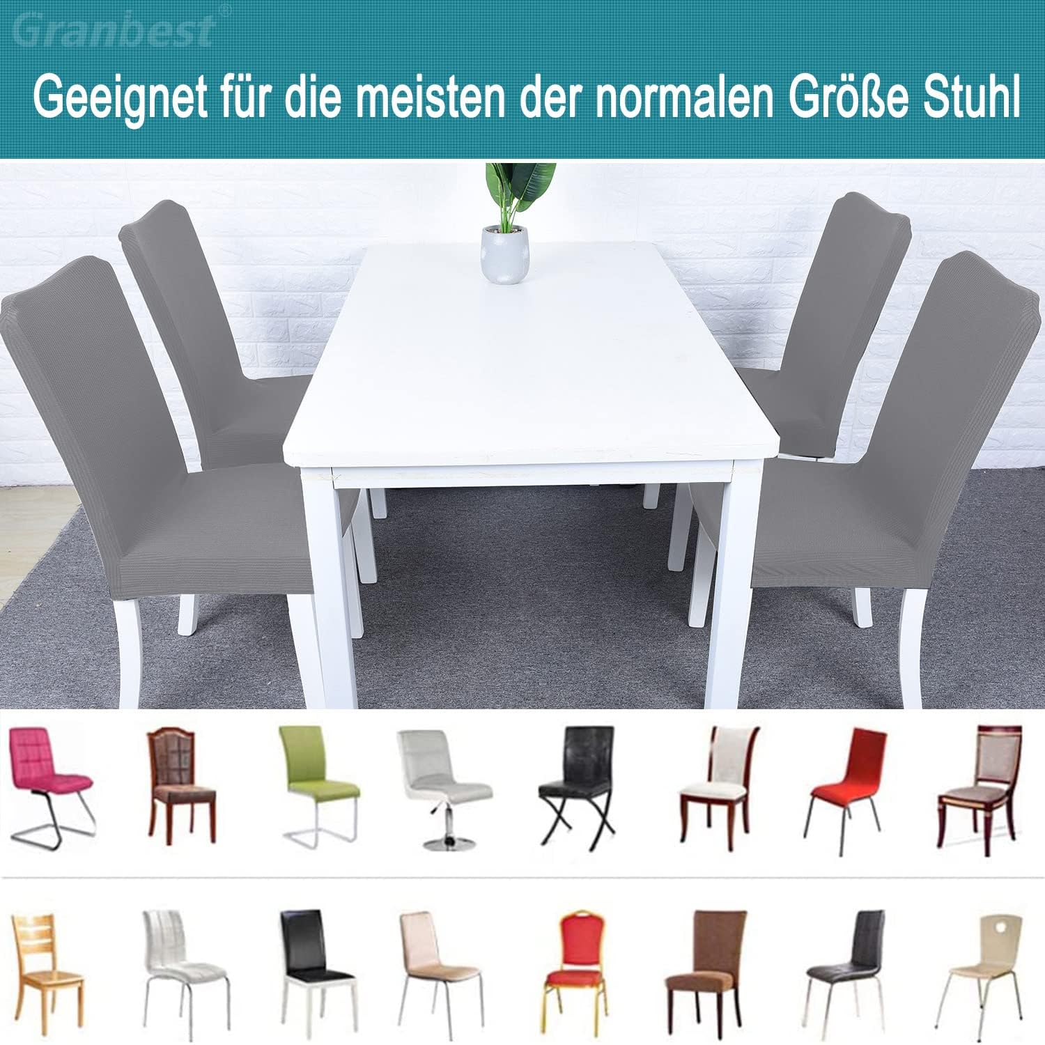 Thumbnail 4 de Granbest Premium Stuhlhussen 6er Set Hellgrau