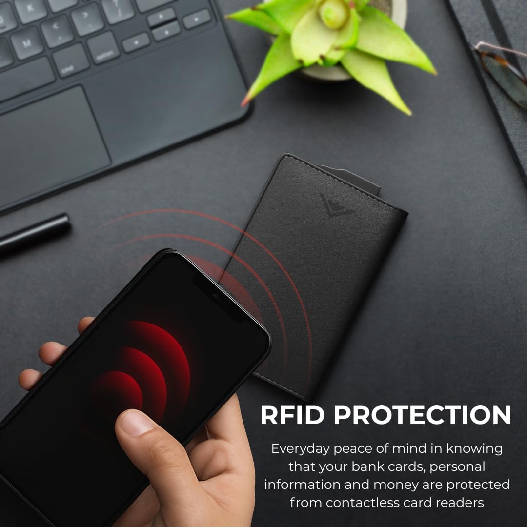 Thumbnail 3 de Stealth Wallet RFID Card Holder Wallet — Slim pop-up metal card case with gift box (Black aluminium & black leather)