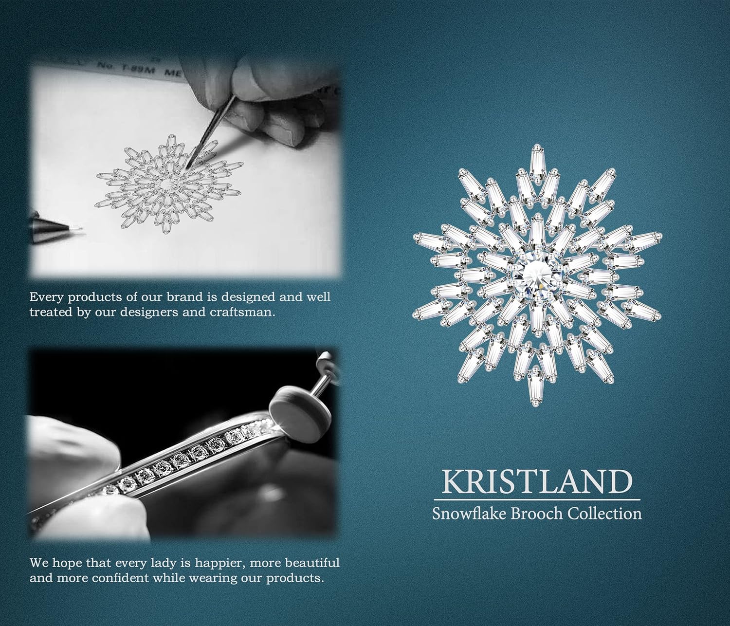 Thumbnail 4 de KristLand Schneeflocken-Brosche mit funkelndem Zirkonia – goldüberzogenes Blumen-Design für Hochzeit, Weihnachten & Outfits