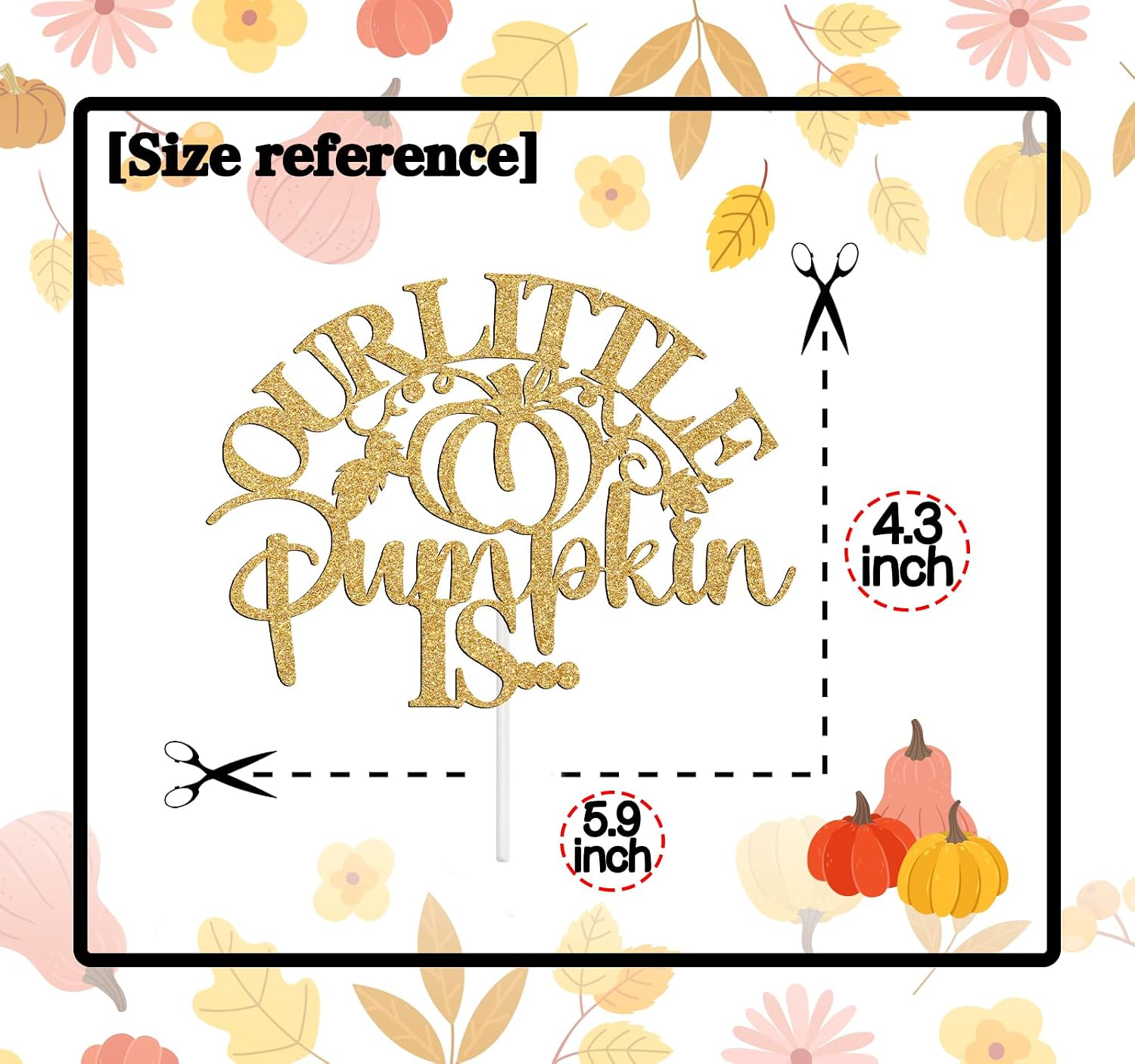 Detalle 2 de NARLOPI I-0241 Little Pumpkin Cake Topper, Gold Glitter Paper, 4-Inch