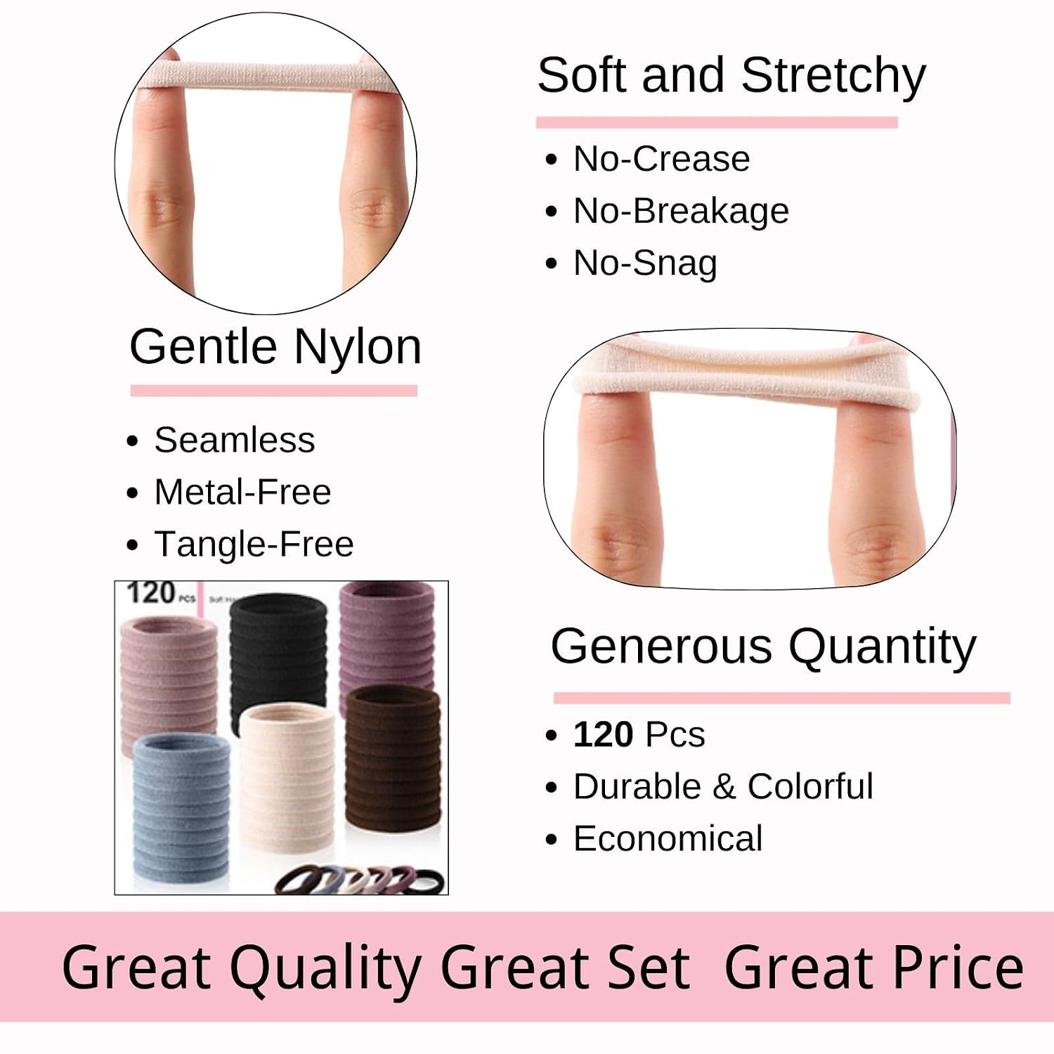Detalle de LuSeren lus-tie4 Nylon Hair Ties, 120 Pieces in 6 Neutral Shades