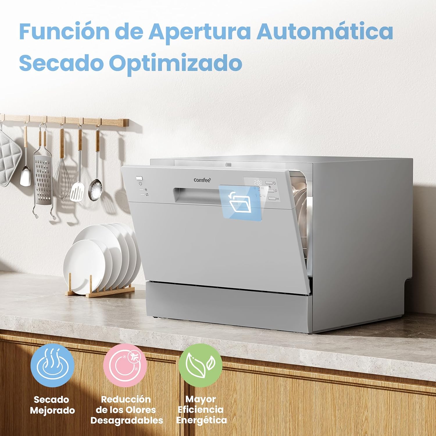Detalle de COMFEE' CDWMT0602ESD-EU: Lavavajillas de Sobremesa Compacto, 6 Cubiertos y 6 Programas