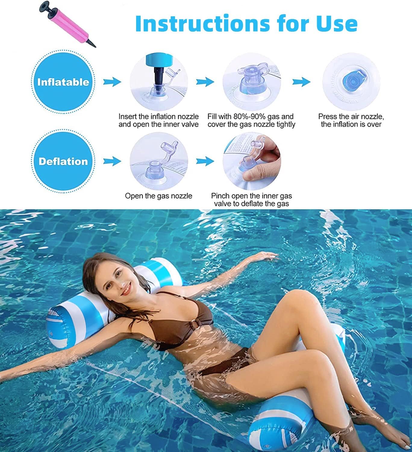 Thumbnail 5 de 4-Pack Upgraded XL Water Pool Floats (4-in-1) Multi-Purpose Float Set with Hammock, Saddle, Lounge Chair & Drifter