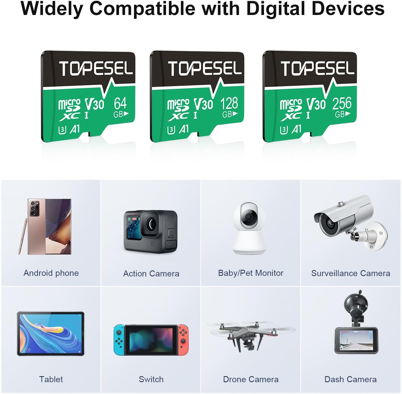 Thumbnail 4 de TOPESEL 64GB microSDXC UHS-I Cards, 5-Pack with Adapter, U3 and V30