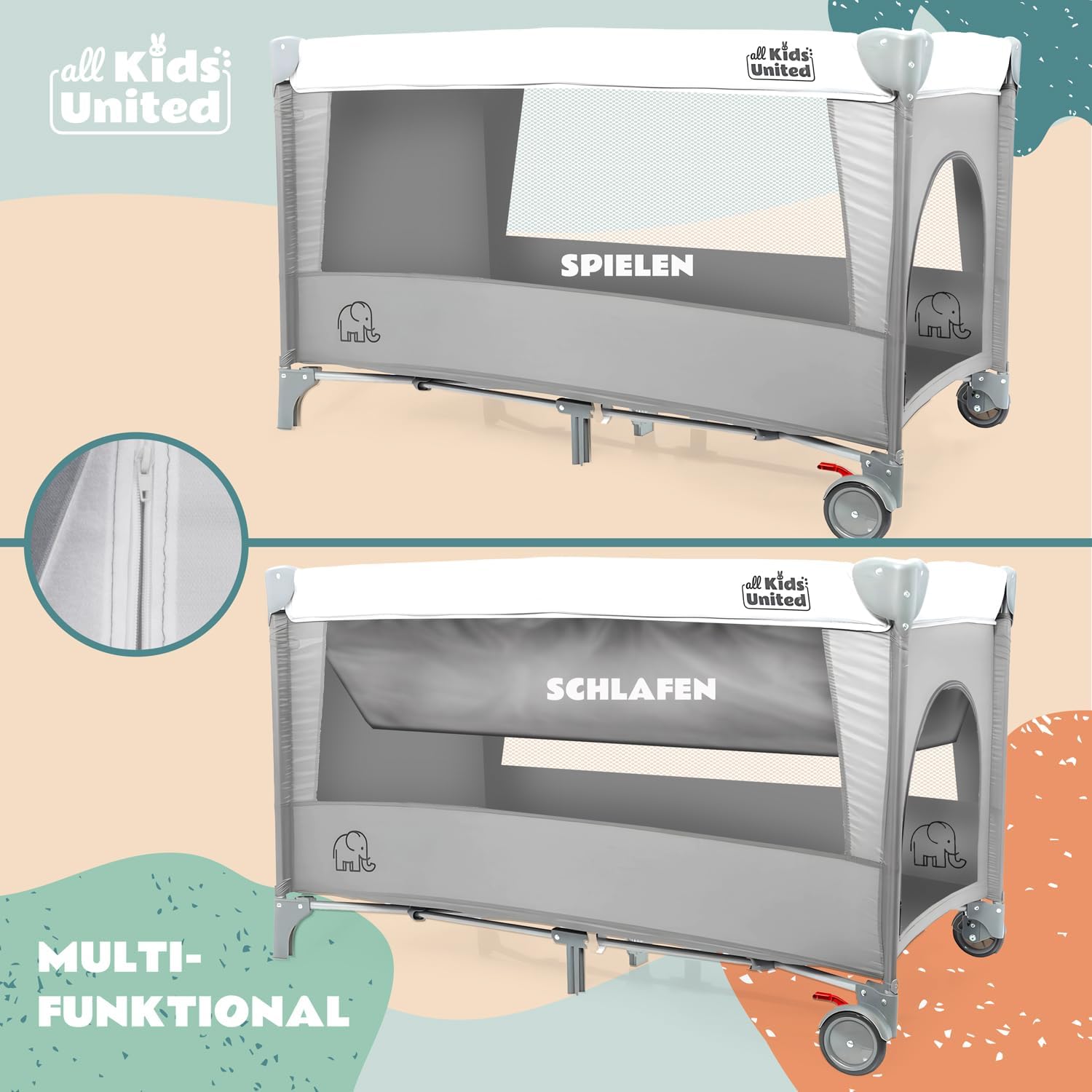 Thumbnail 6 de Voyage pour bébé Deluxe all Kids United Lit de voyage avec matelas à langer et mobile électronique (gris)