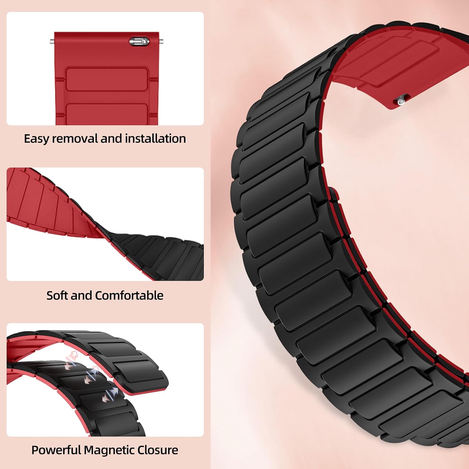 Detalle de RosMank 20mm Silicone Watch Band – Magnetic, Compatible with Amazfit Models and More