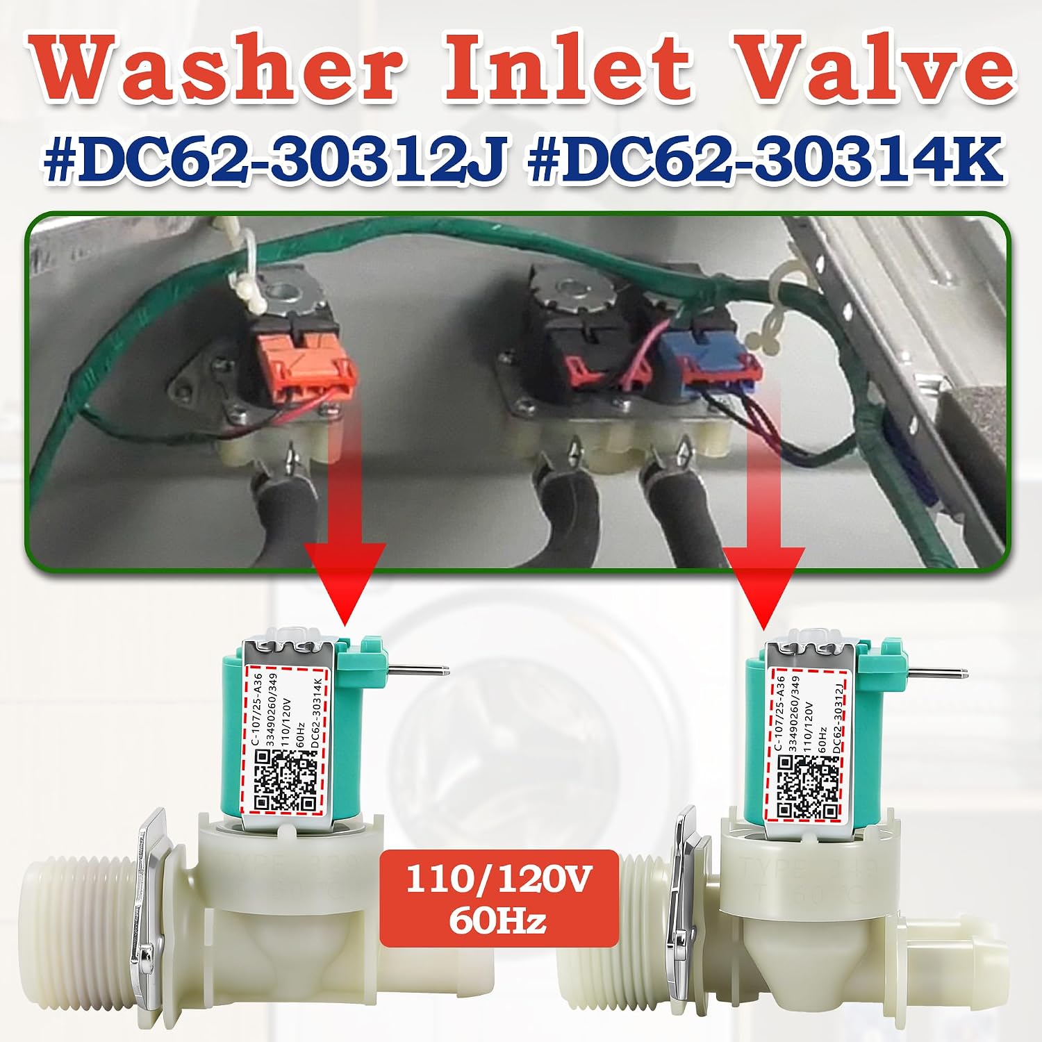 Thumbnail 5 de Bakaoof DC62-30312J & DC62-30314K Washer Water Inlet Valve Set, 2-Piece