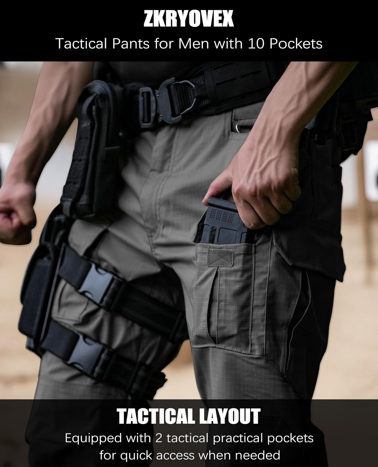 Thumbnail 6 de ZKRYOVEX Men's Tactical Ripstop Pants with Stretch, 10 Pockets & Water-Repellent Finish