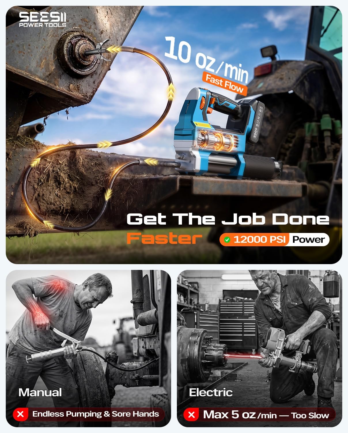 Detalle de Seesii Electric Grease Gun 12000 PSI