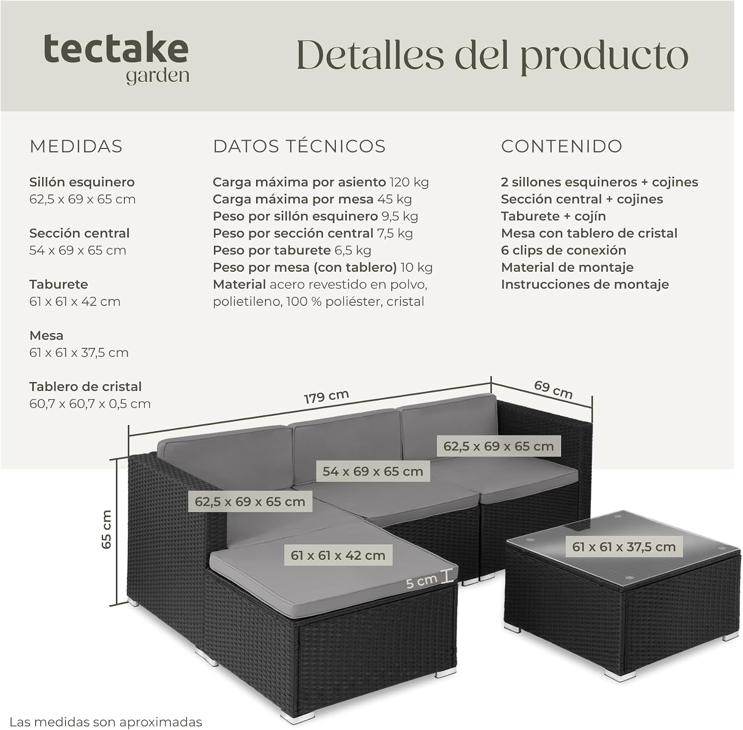 Thumbnail 5 de tectake® Conjunto Jardín Ratán 3+1 con Mesa