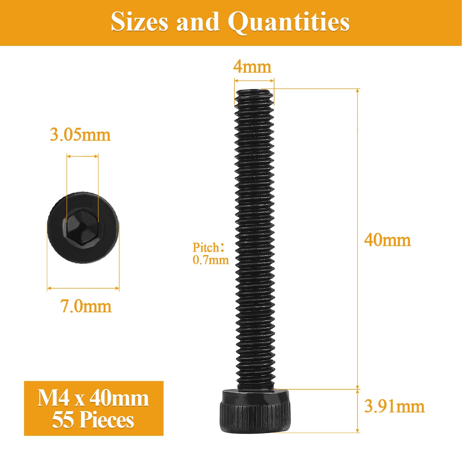 Detalle de Sutemribor Sutemribor-Screws M4 x 40mm Socket Head Cap Screws, 12.9 Grade