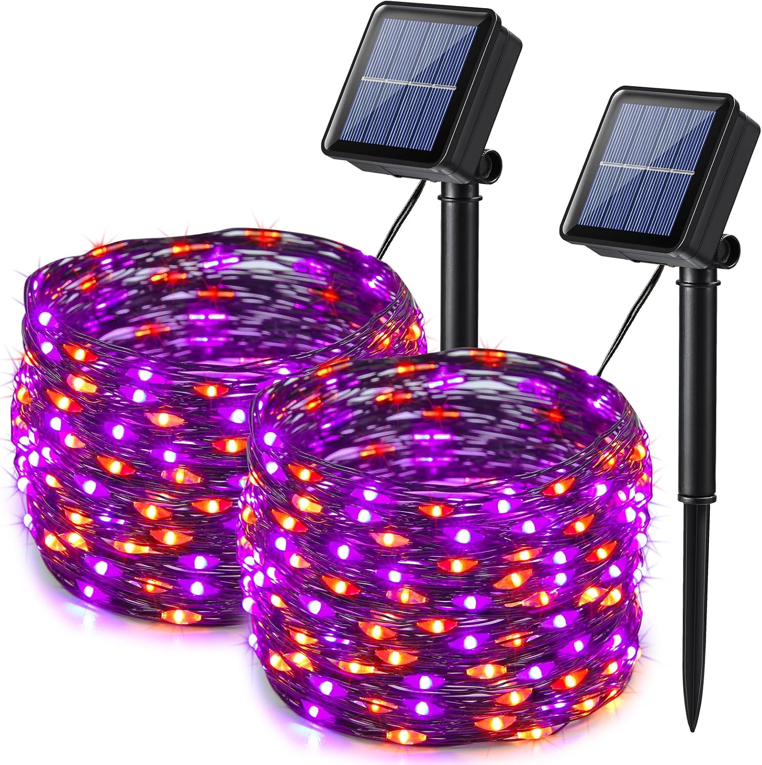 Detalle de Lomotech Orange & Purple Solar String Lights, 2-Pack, 200 LEDs, 8 Modes