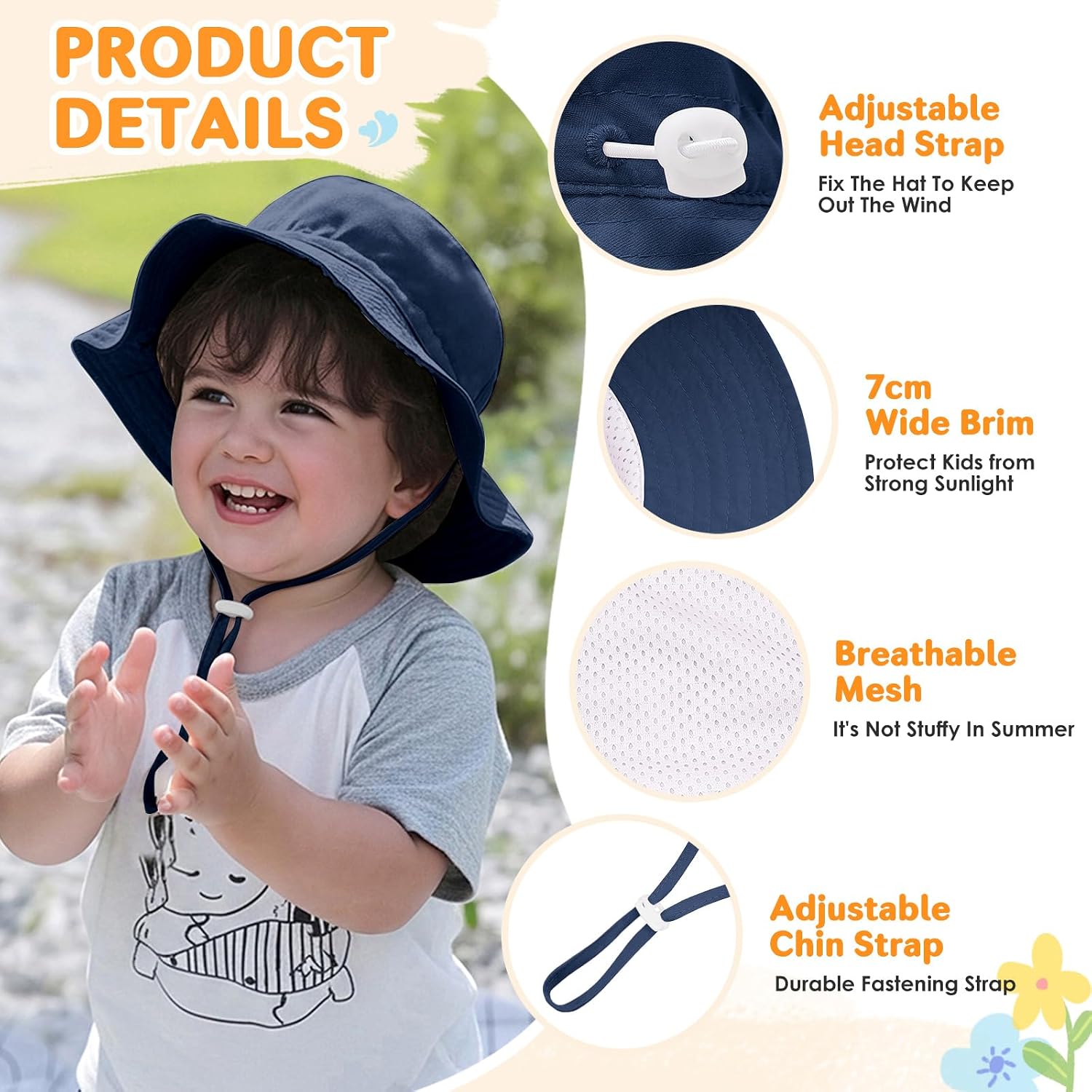Detalle de Xnova Bébé Enfant Chapeau de Soleil UPF50+ 👒