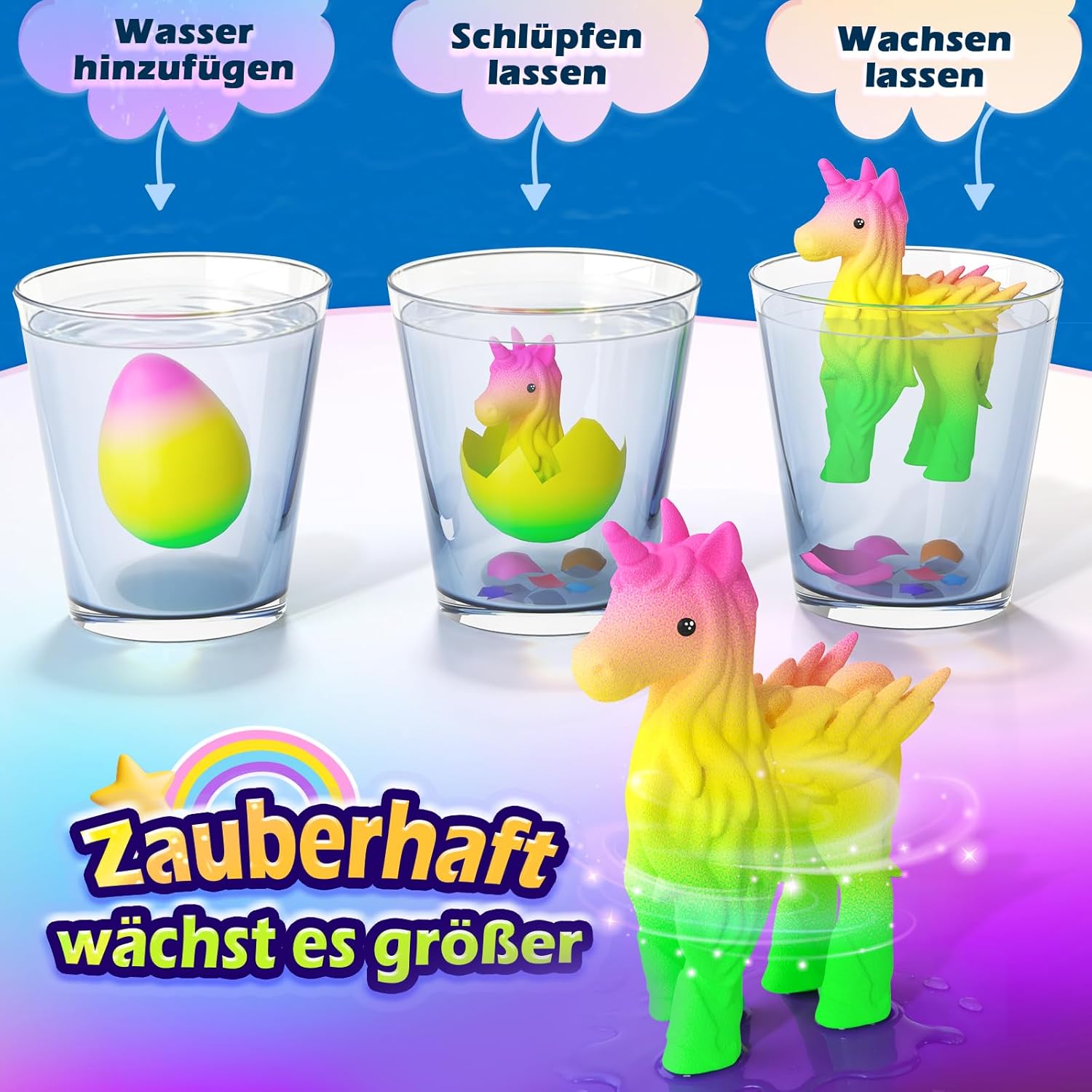 Detalle 2 de Einhorn Schlüpft Regenbogeneier 6er Set 🐣
