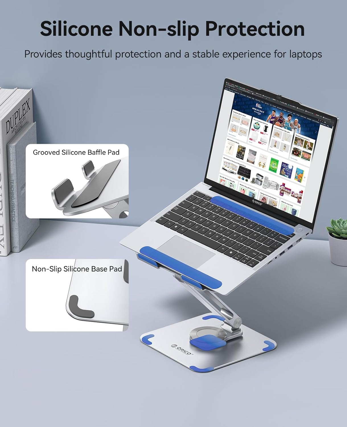 Detalle de ORICO ST10: Supporto PC Portatile Regolabile e Pieghevole in Alluminio 13–17.3”