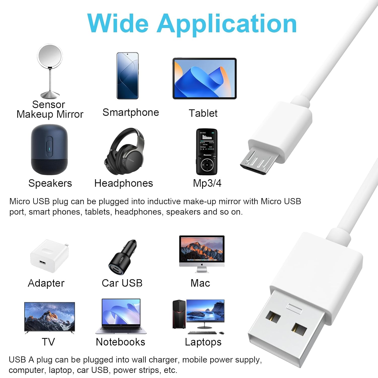 Thumbnail 6 de Zosvoses Micro USB Charging Cable for Simplehuman Mirrors (5ft)