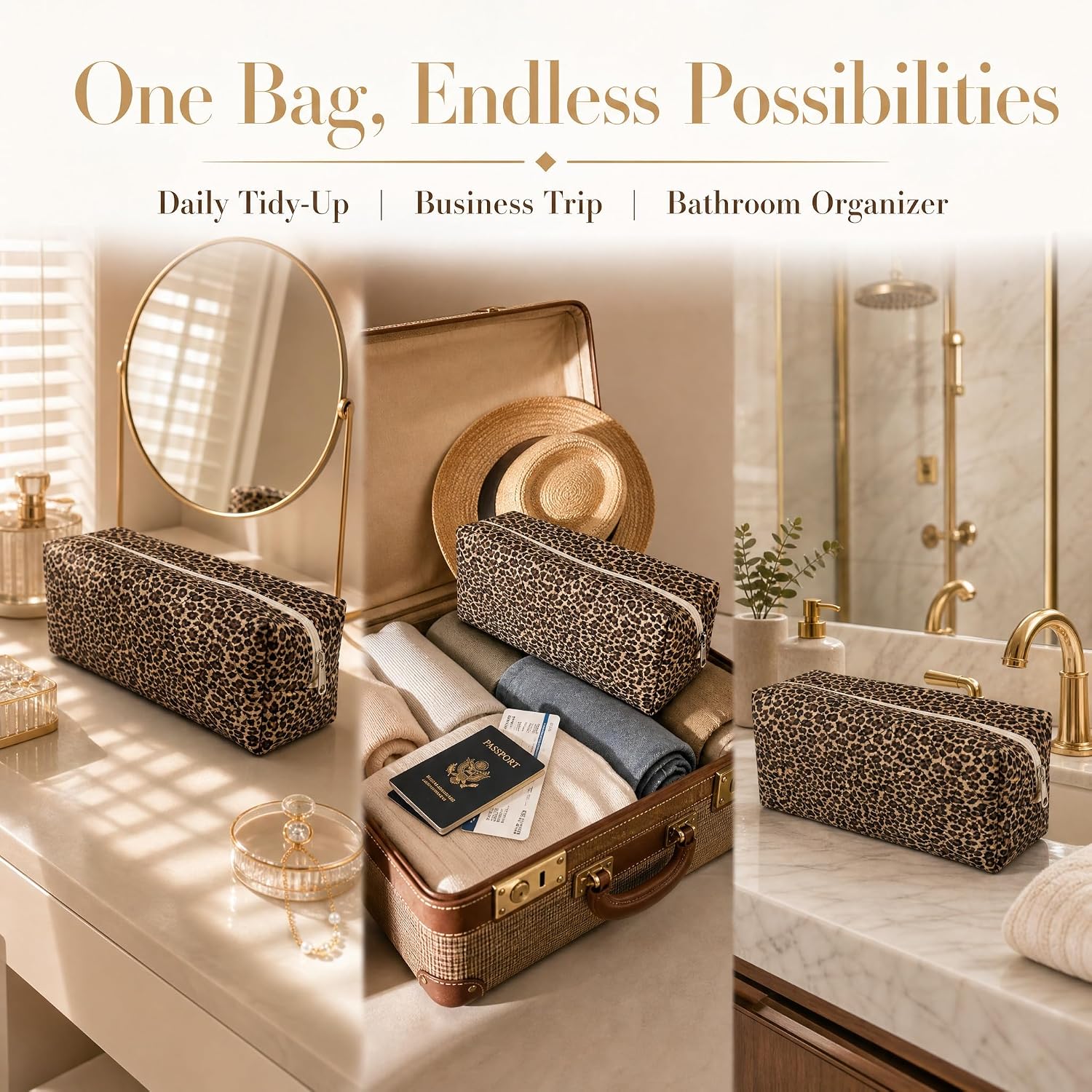 Detalle 2 de Hair Tools Travel Bag: Large Capacity Case for Dyson Airwrap, Shark FlexStyle and Accessories (Leopard)