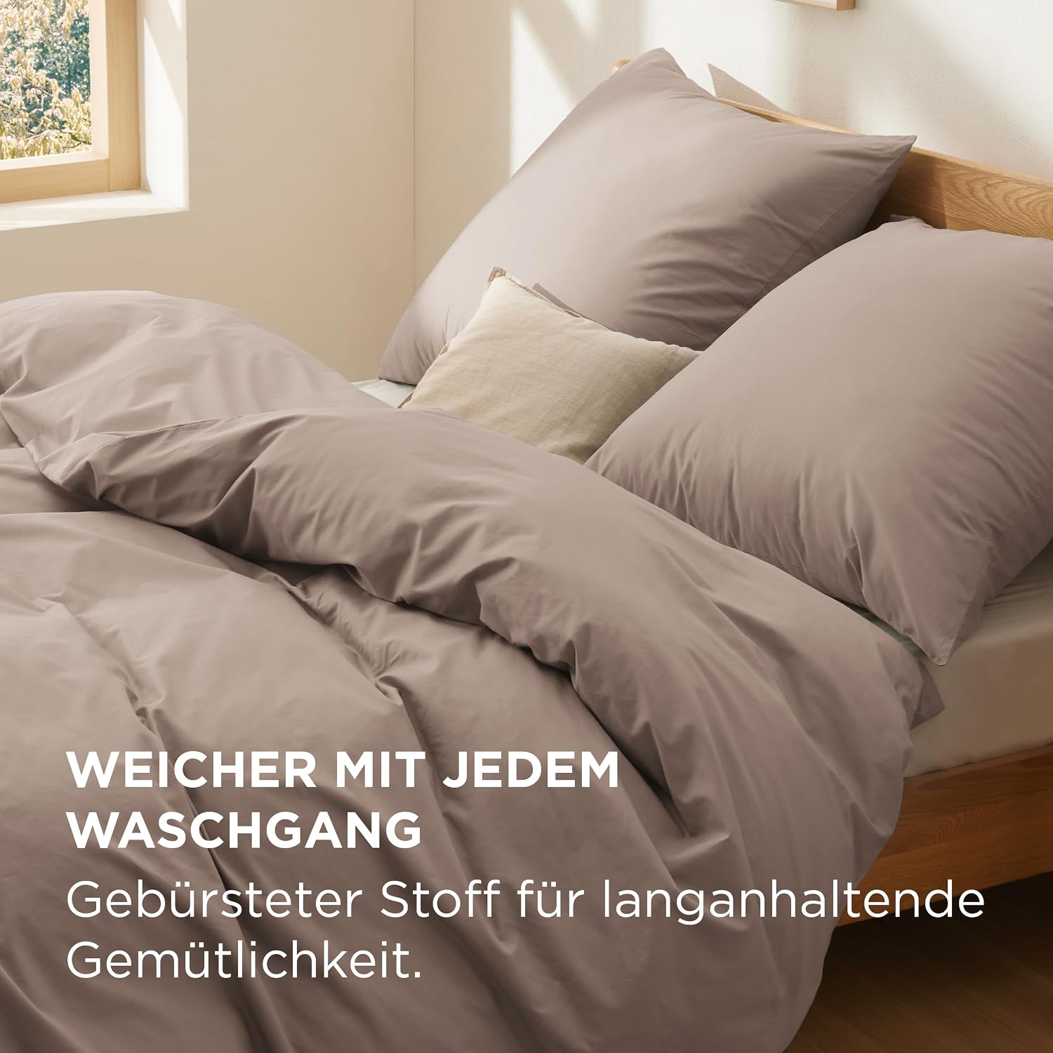 Detalle de BEDSURE Bettwäsche 220x240 Baumwolle Khaki – 3-teiliges Set mit Reißverschluss, OEKO-TEX zertifiziert