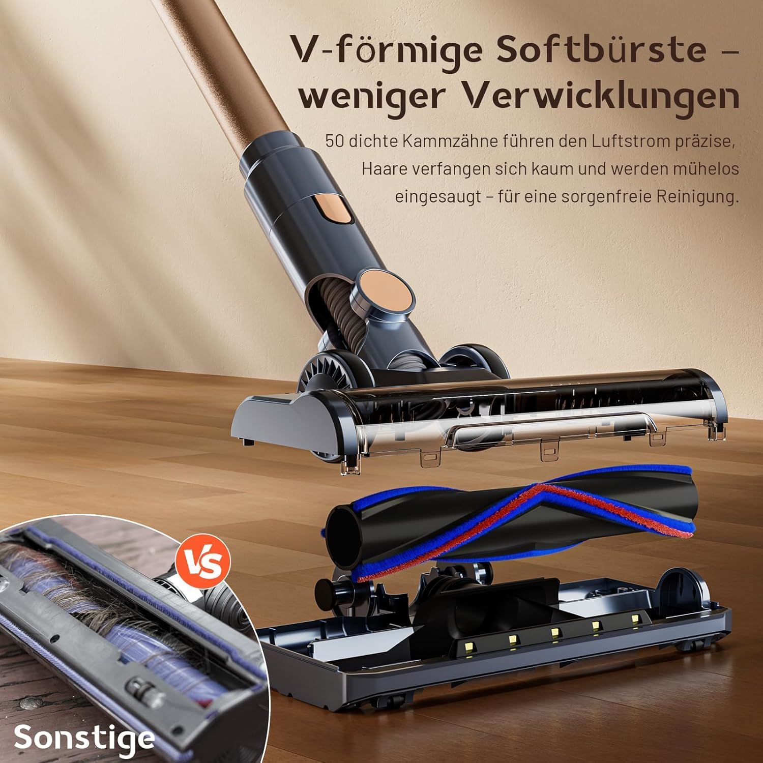 Thumbnail 3 de Akku Staubsauger 45000 Pa, 60 Min Laufzeit, 1,9 kg leicht – kabellos, 6-in-1 mit LED & Anti-Tangle-Bürste