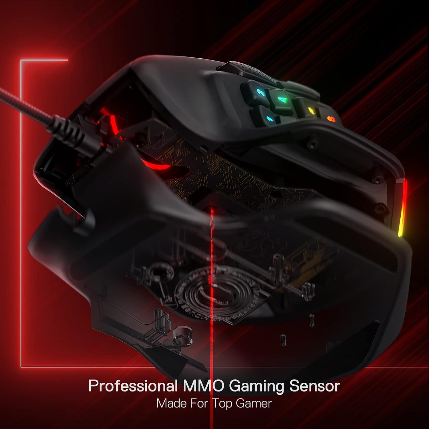 Detalle de Redragon M811 Aatrox MMO mouse da gioco cablato con 15 pulsanti programmabili e RGB
