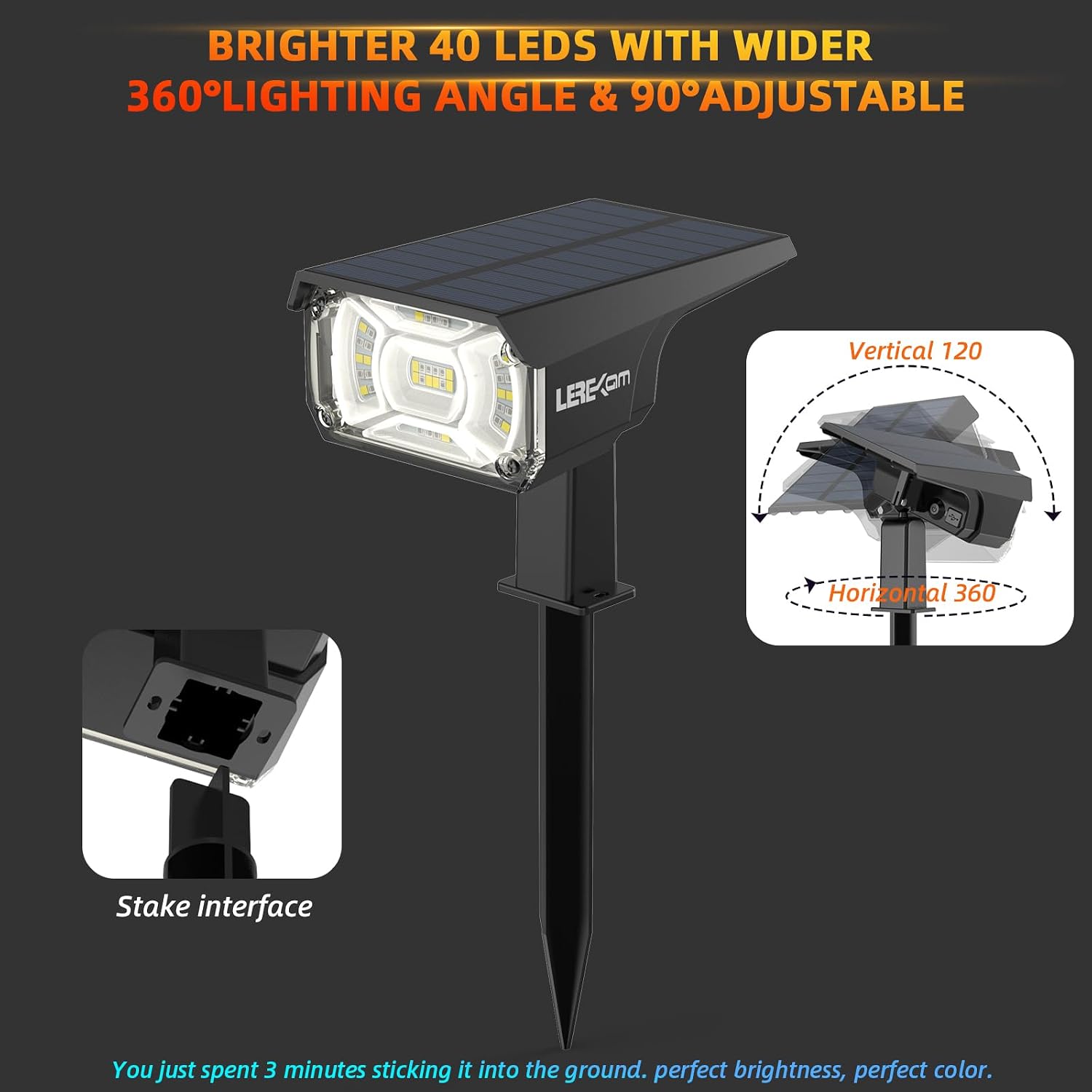 Detalle de LEREKAM Solar Spotlights, 40 LED