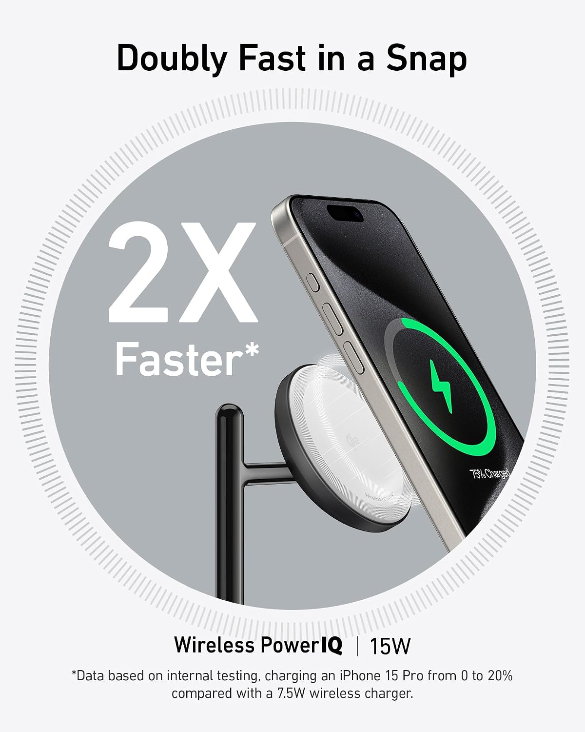 Detalle 2 de Anker 3-in-1 Wireless Charging Station (MagSafe & Qi2) with 15W Stand for iPhone, AirPods & Apple Watch