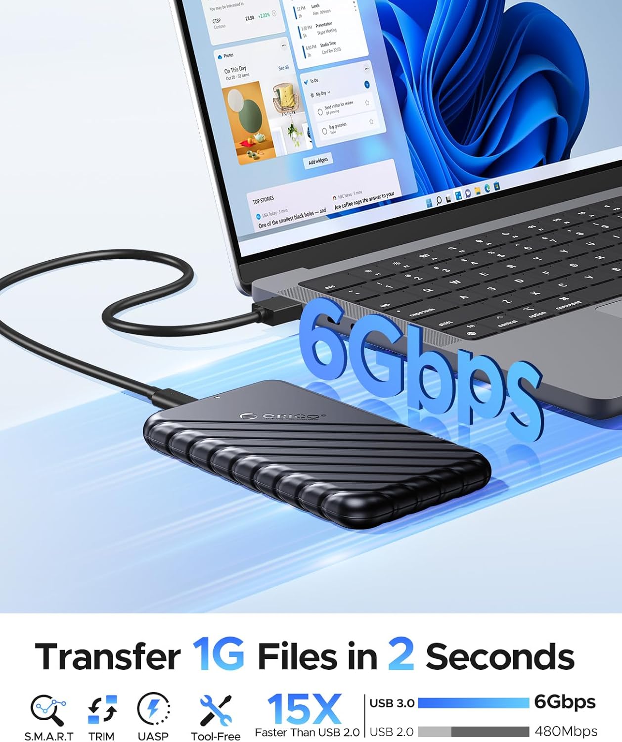 Thumbnail 1 de ORICO Custodia esterna per HDD/SSD 2,5” SATA 25PW1-C, USB 3.1 Gen 1 fino a 6 TB, UASP e TRIM, senza attrezzi