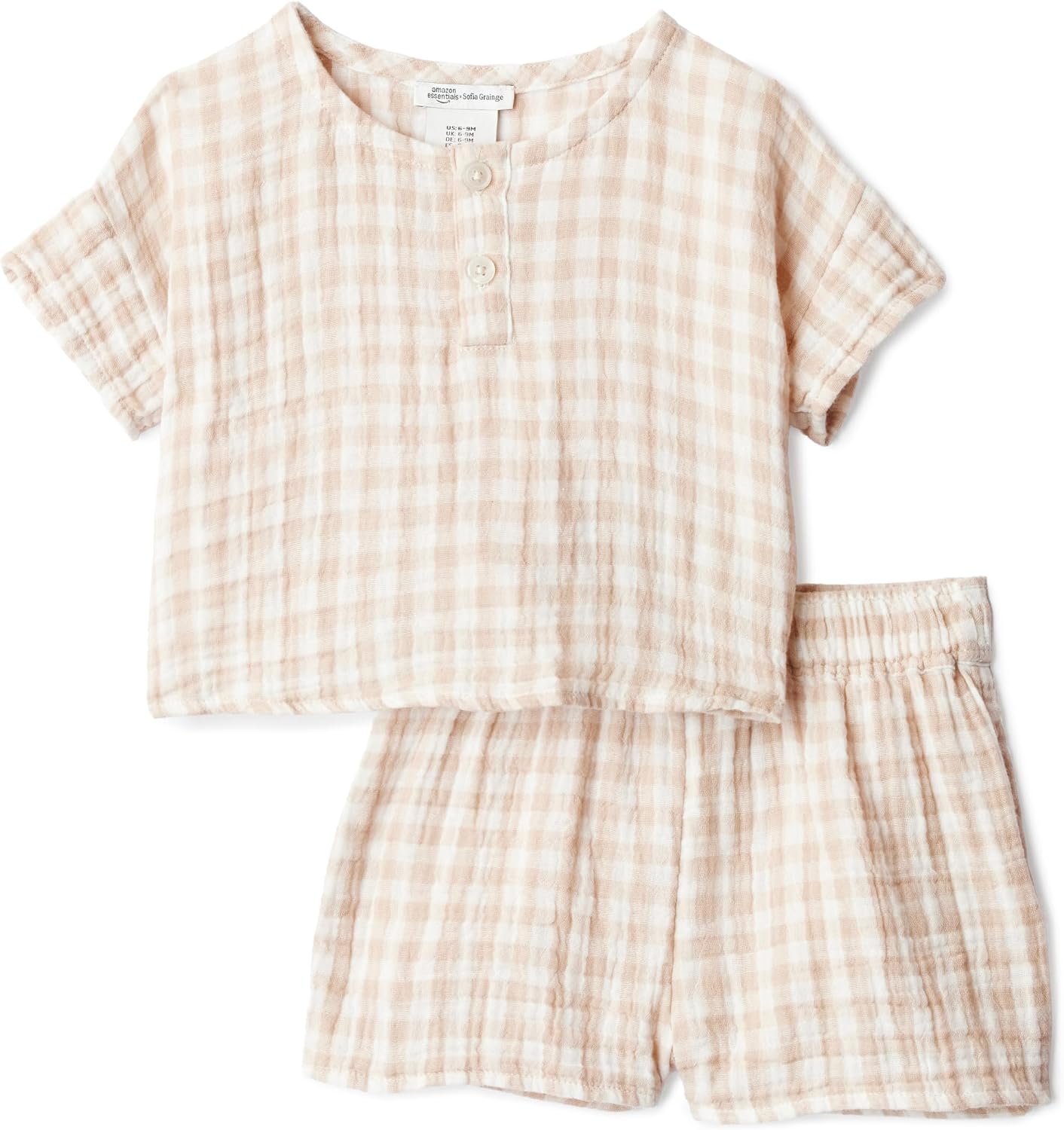 Amazon Essentials x Sofia Grainge Unisex Baby Spielset aus Baumwollgaze: Hemd und Shorts