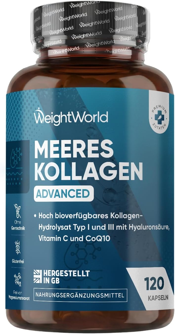 Detalle de Marine Collagen Advanced – 1200 mg hydrolysierte Fischkollagen-Peptide Typ I & III (120 Kapseln) von WeightWorld