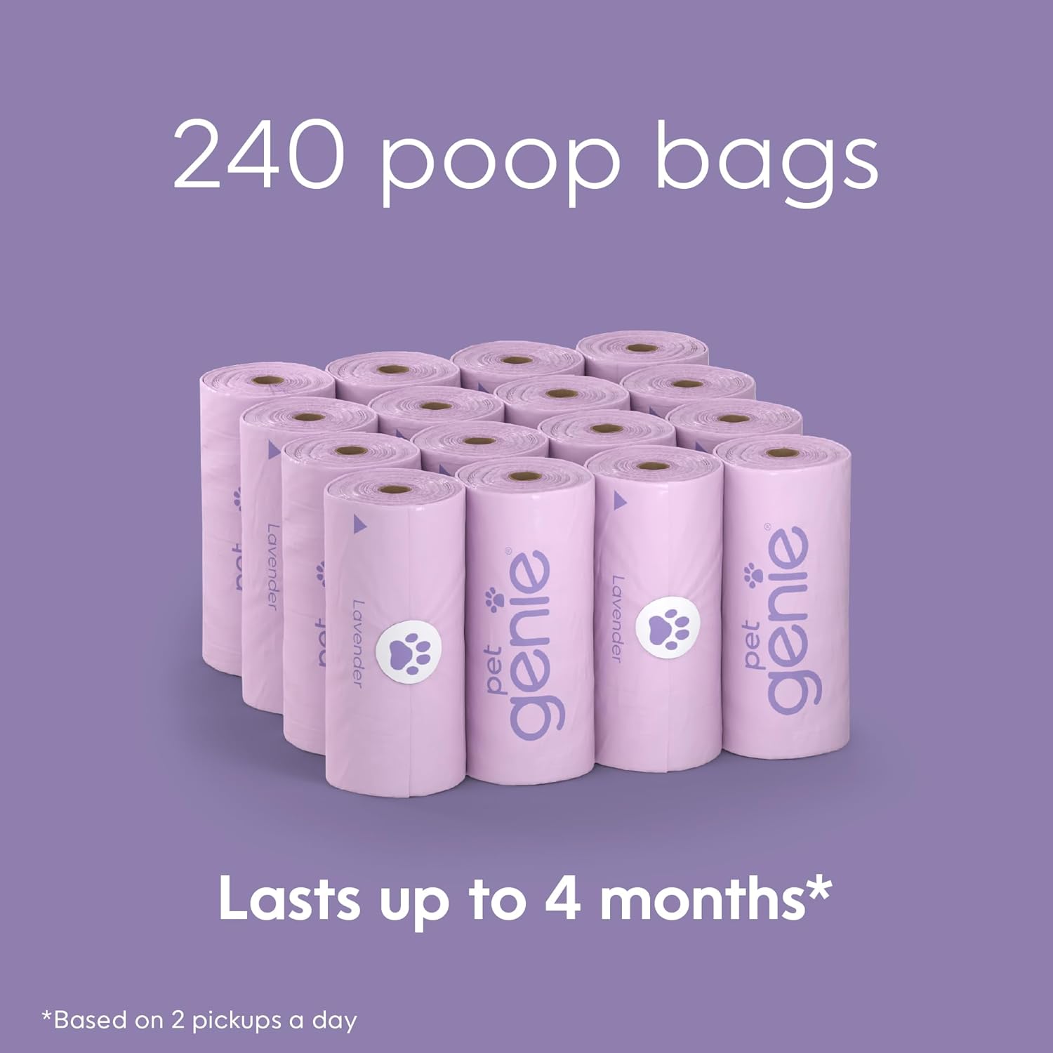Detalle 2 de Pet Genie – Sacs Ramasse-Crottes pour Chiens, Étanches et Renforcés, Parfum Lavande, 240 Sacs (16 Rouleaux) – Écologiques