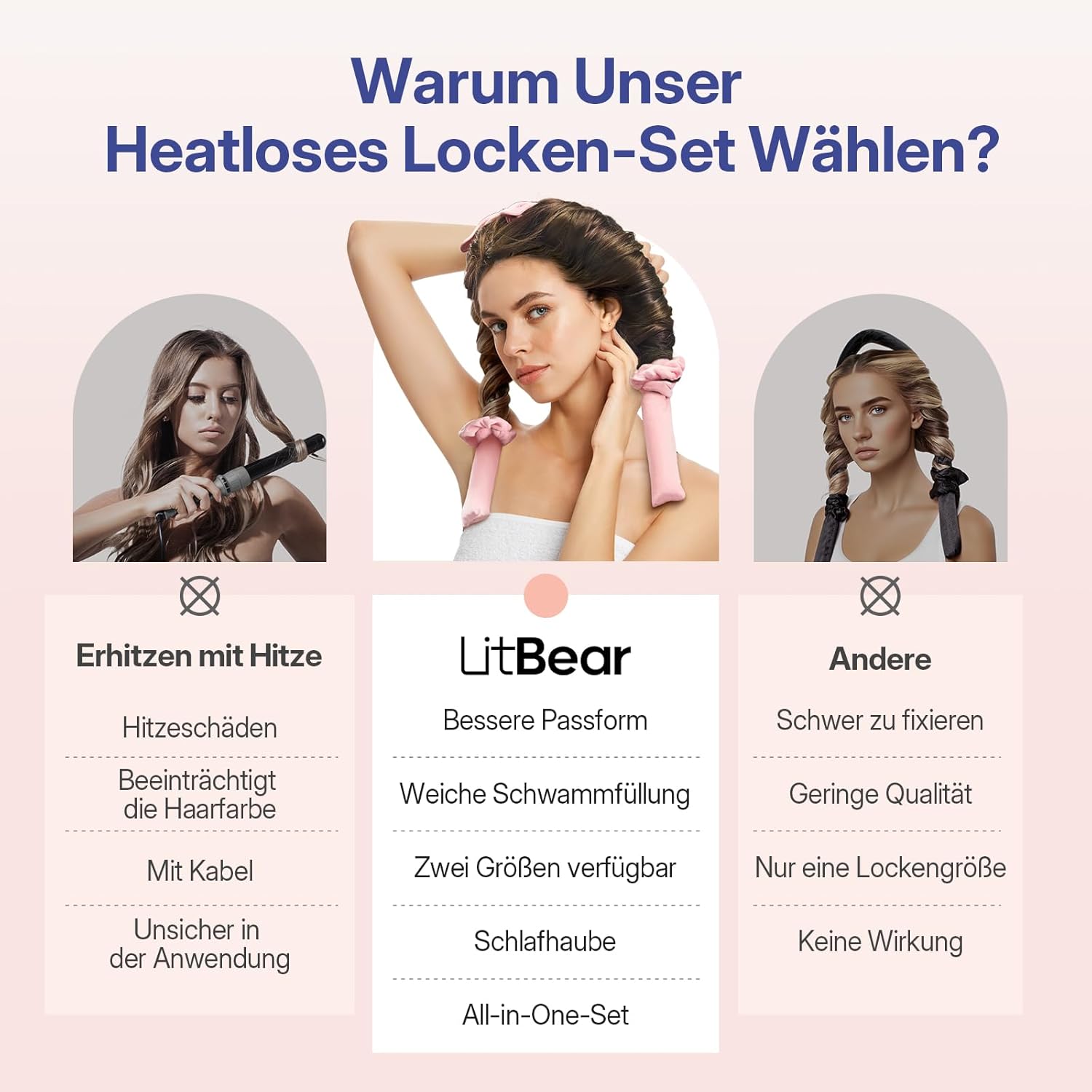Detalle de LitBear Heatless Curls mit Schlafhaube 2 Größen