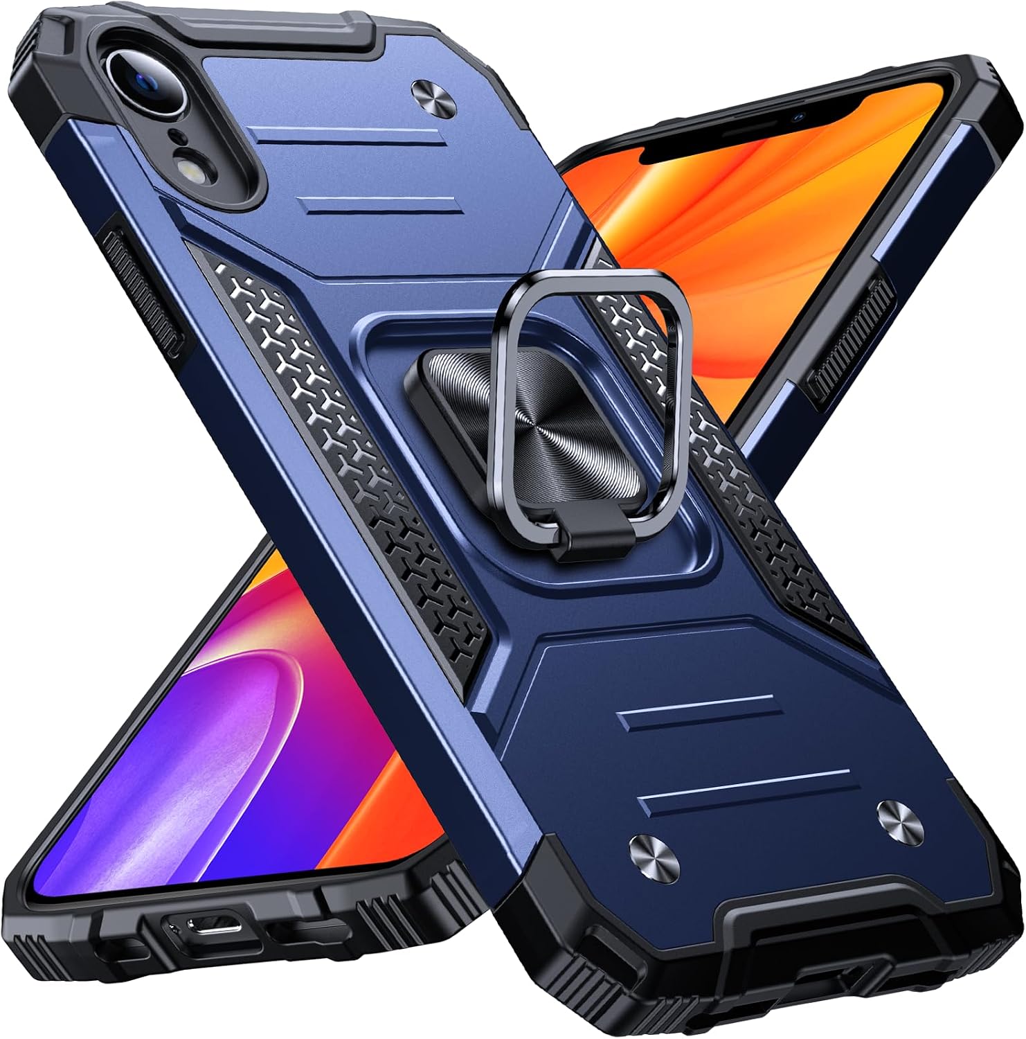 Detalle de Anqrp Armor Handyhülle für iPhone XR mit Ring-Ständer – stoßfeste Schutzhülle in Blau